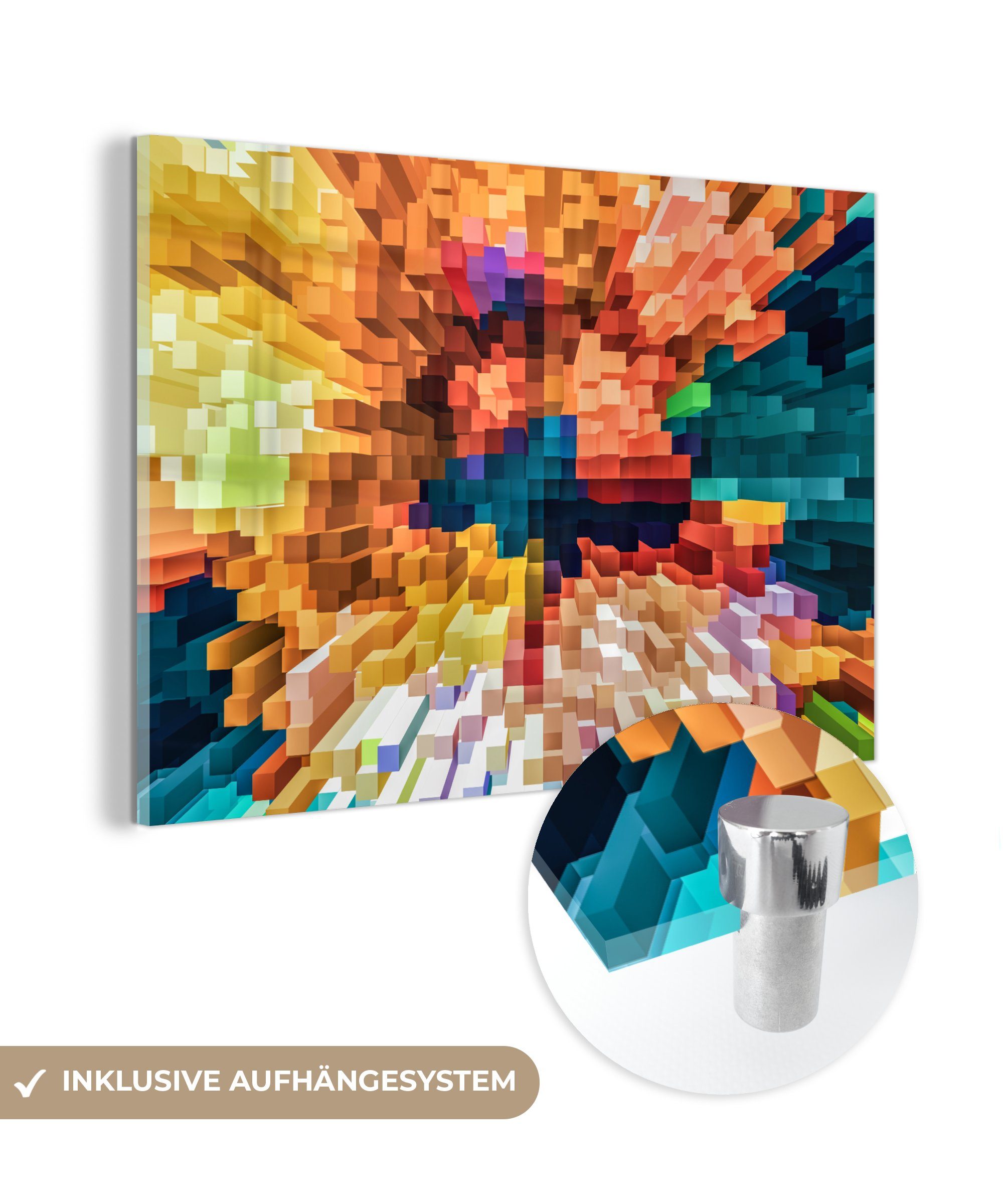 MuchoWow Acrylglasbild Abstrakte und bunte geometrische Formen, (1 St), Acrylglasbilder Wohnzimmer & Schlafzimmer