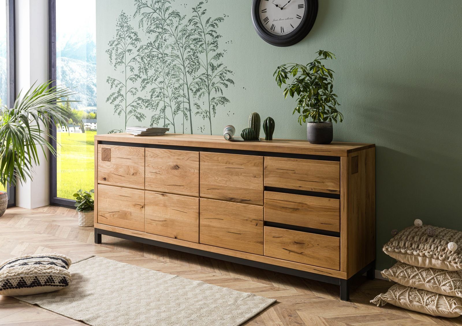 Massivmoebel24 Sideboard VILLANDERS (Massivholz), Sideboard Wildeiche 210x45x85 natur geölt VILLANDERS #152