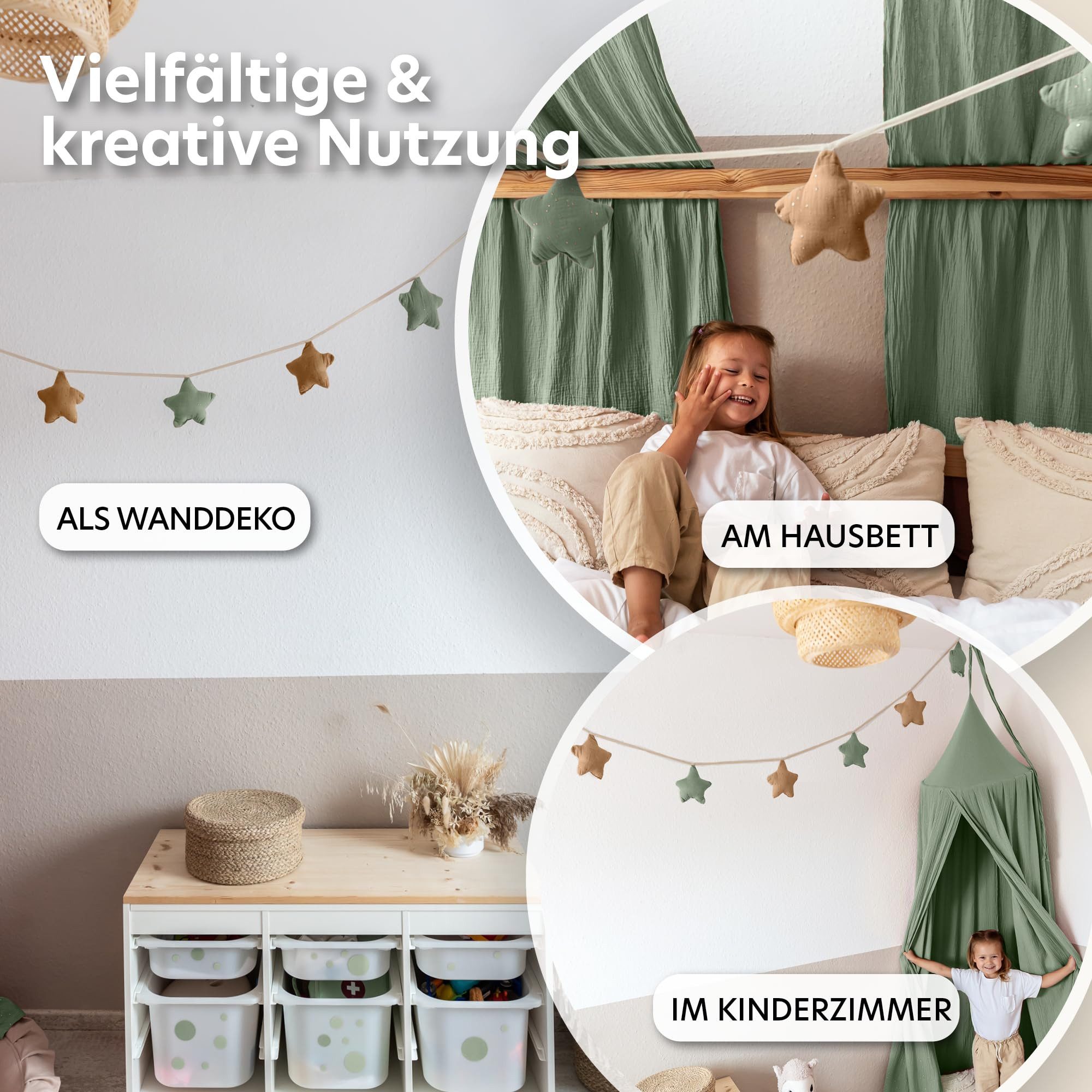 lilimaus Wimpelkette Sternenkette für Kinderzimmer - handgenähte Stoff-Girlande, handgefertigte Stoff-Girlande ca. 300 cm - Wimpel oder Sterne