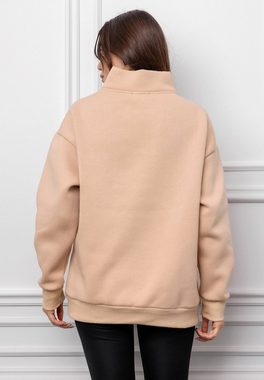 STYLEOVER Longsweatshirt Bedrucktes Sweatshirt mit halbem Reißverschluss