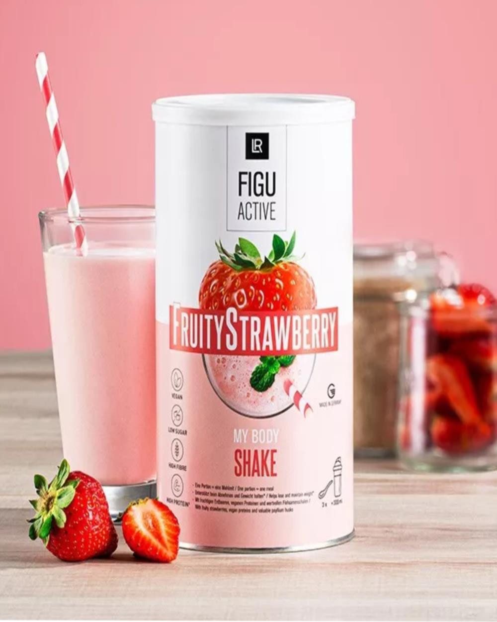 LR LR FIGUACTIVE Fruity Strawberry Shake (Erdbeergeschmack) 496 g Pulver, 1 er Packung à, vegane Mahlzeit, ballaststoffreich, ohne künstliche Zusätze