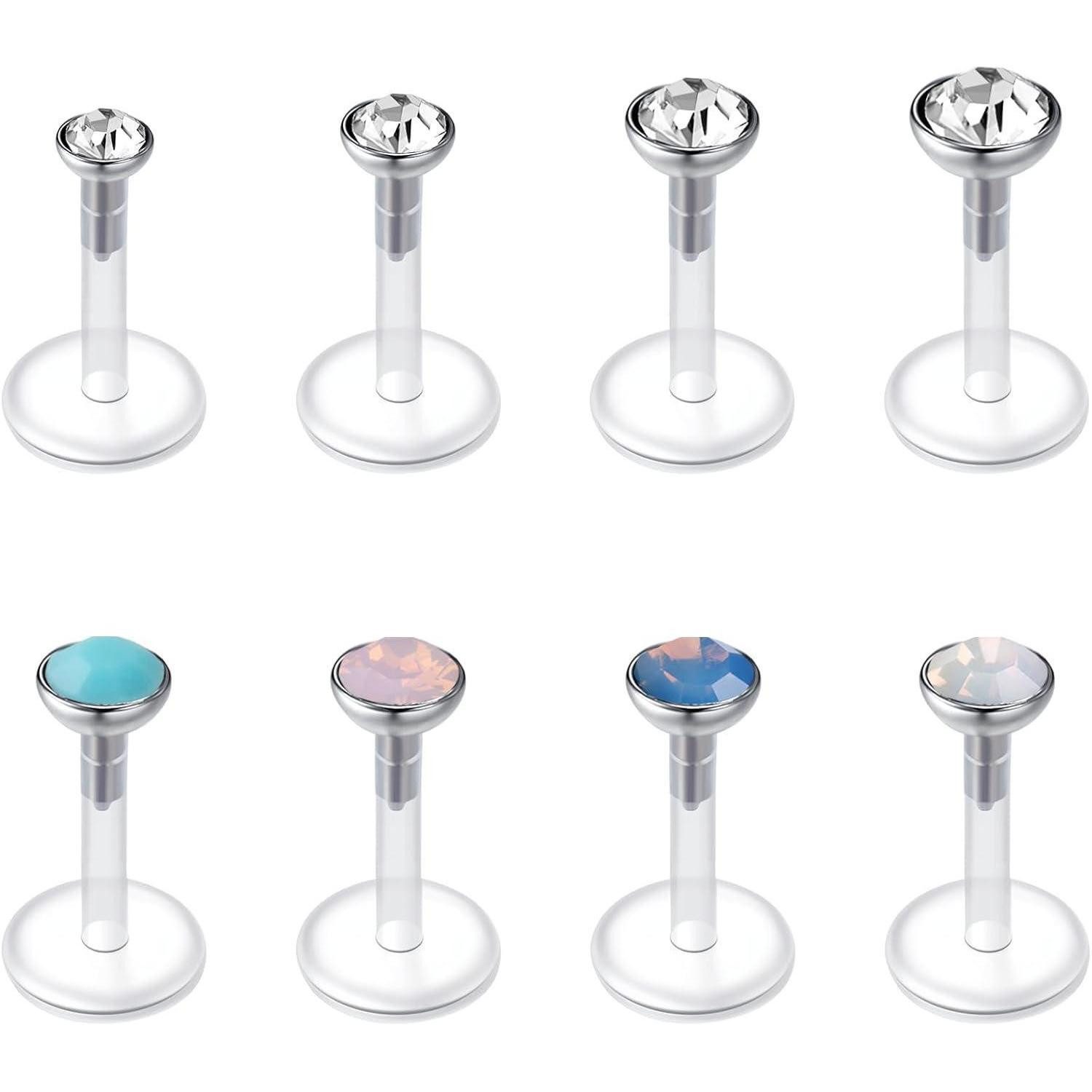 Nasenpiercing Ohrstecker 16G Klar Acryl 6mm 8mm 10mm 12mm Helix Tragus Opal 1,2*6mm