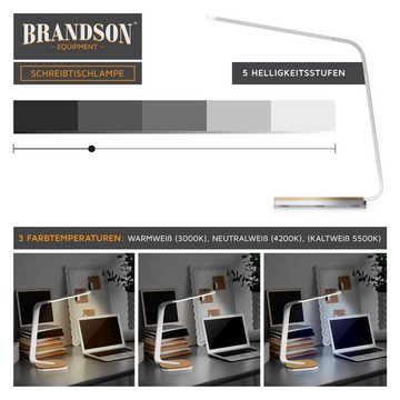 Brandson Schreibtischlampe, dimmbar; 5 Helligkeitsstufen; 3 Lichttemperaturen; Sensor Touch; Timer; LED, LED fest integriert, Tischlampe, Holz Optik, Büro Lesen Studieren, Tischleuchte Weiß