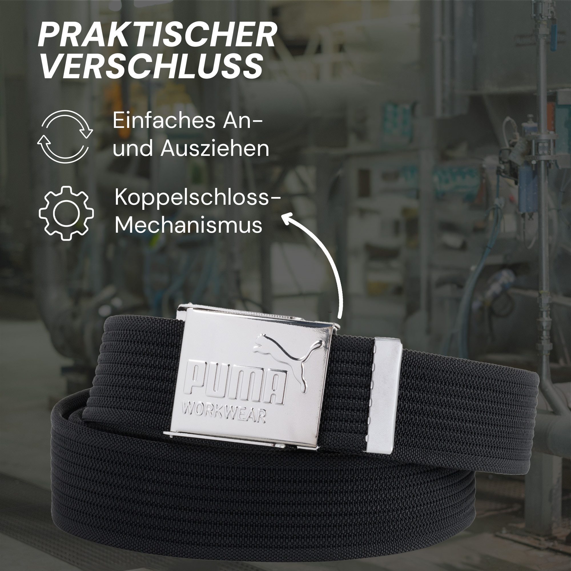 PUMA Workwear Stoffgürtel - Herren Gürtel für Arbeit & Freizeit Stufenlos Verstellbar - Ohne Löcher - Robust - Länge: 135cm, kürzbar
