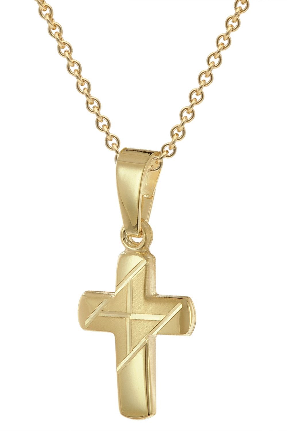 trendor Kette mit Anhänger Kreuz-Anhänger für Gold 333 An Vergoldeter Silberkette
