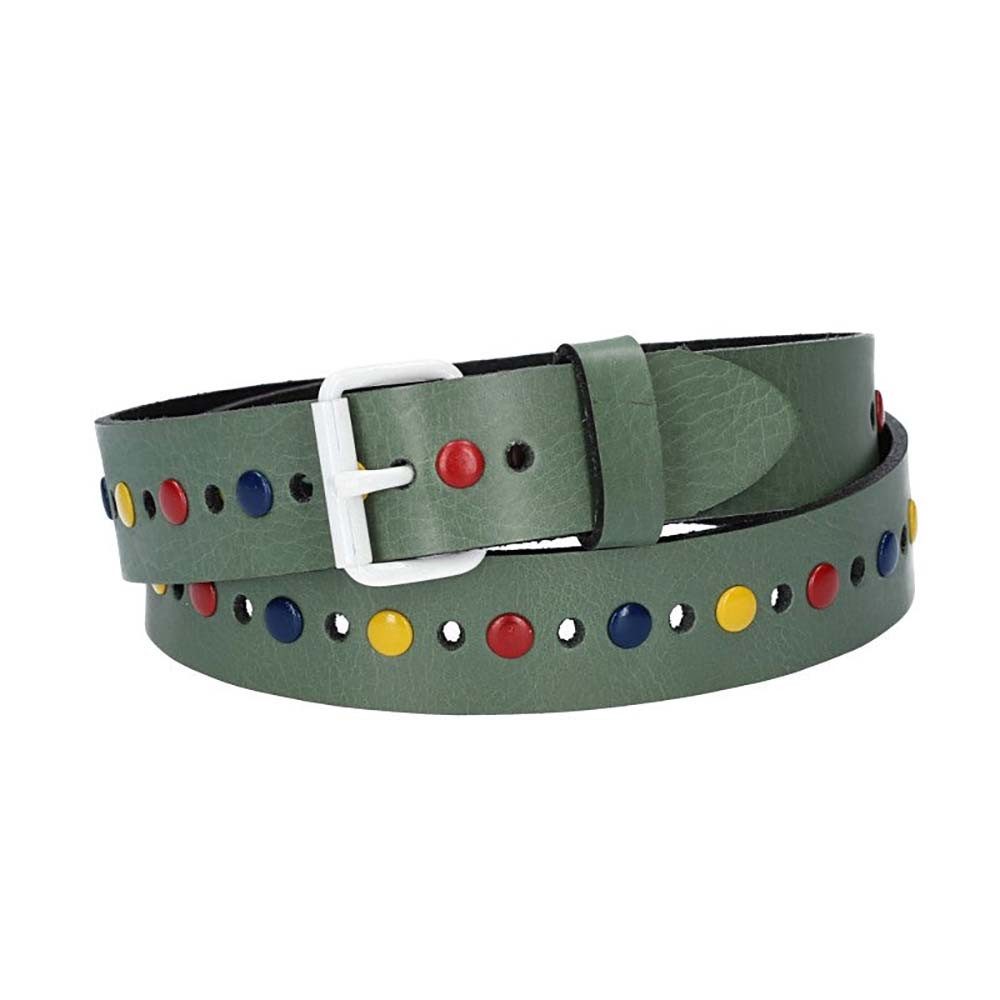 kiddybelts Ledergürtel Kids 25mm in Grün mit bunten Nieten und weißer Rollschließe (KB12-560, 1-St) sehr weiches Vollrindleder