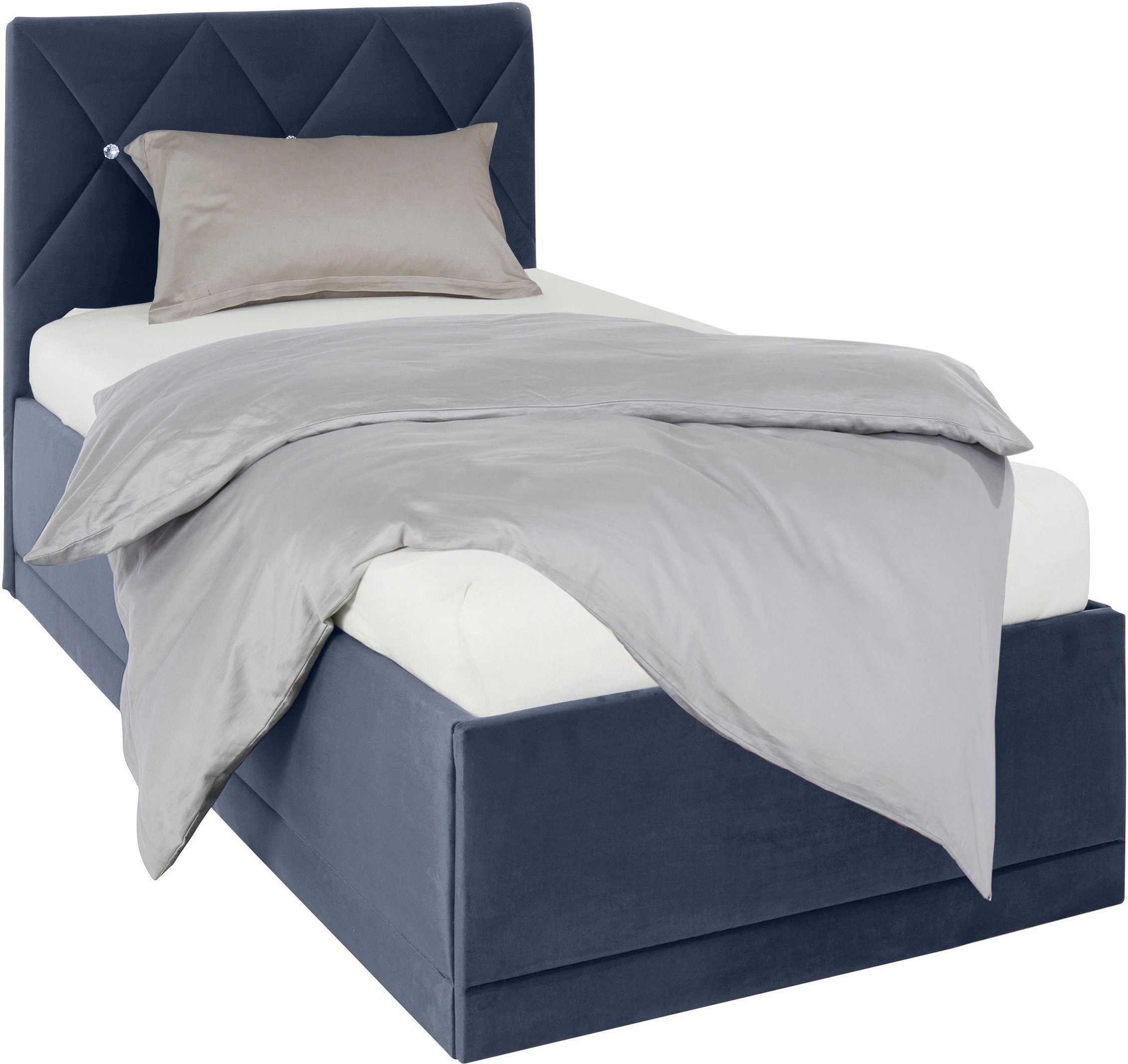 Westfalia Schlafkomfort Polsterbett Adamas, auch mit Bettkasten, Knopfheftung mit Strasssteinen königsblau