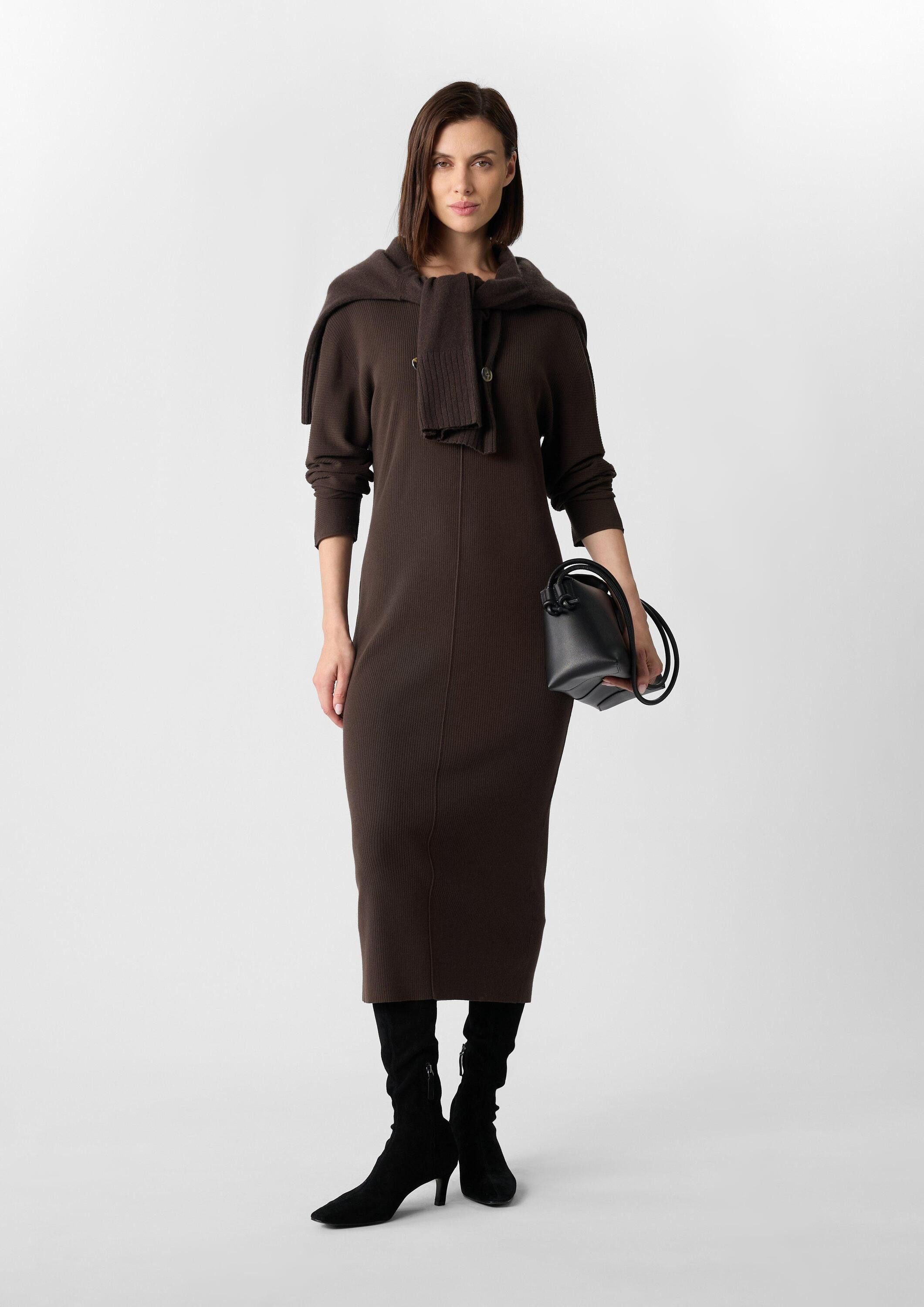 comma Midikleid Kleid Rippstrickkleid mit überschnittenen Schultern