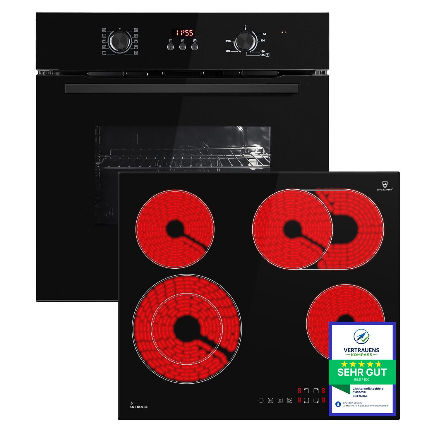 KKT KOLBE Backofen-Set Backofen und Kochfeld SET8005FBCH59RL, Herdset / Heißluft / Einbauherd / Einbaubackofen / Dualzone