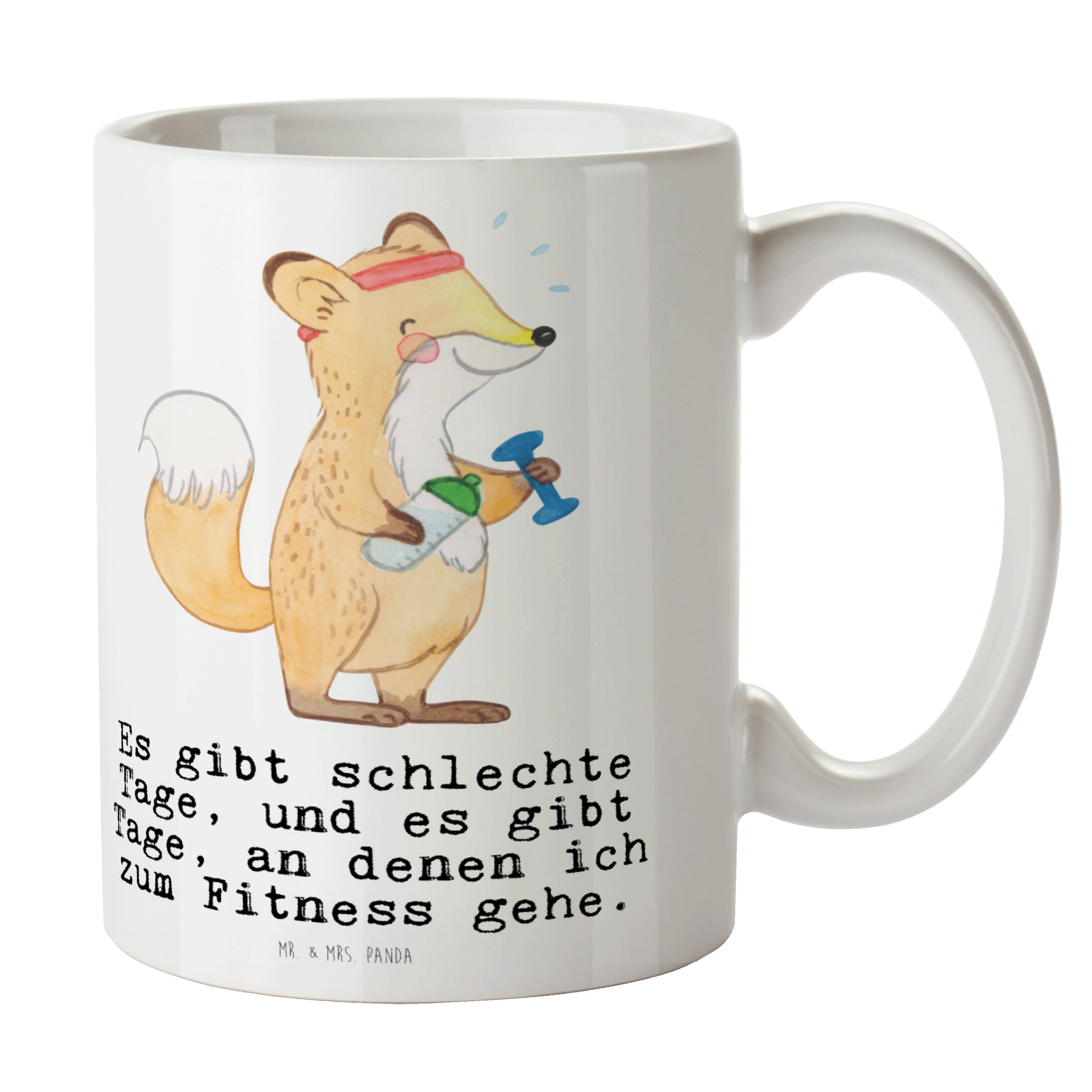 Geschenk, Panda Sportler, - Porzellantasse, Keramik Mrs. Fuchs Beche, Fitness Tage & Mr. - Weiß Tasse