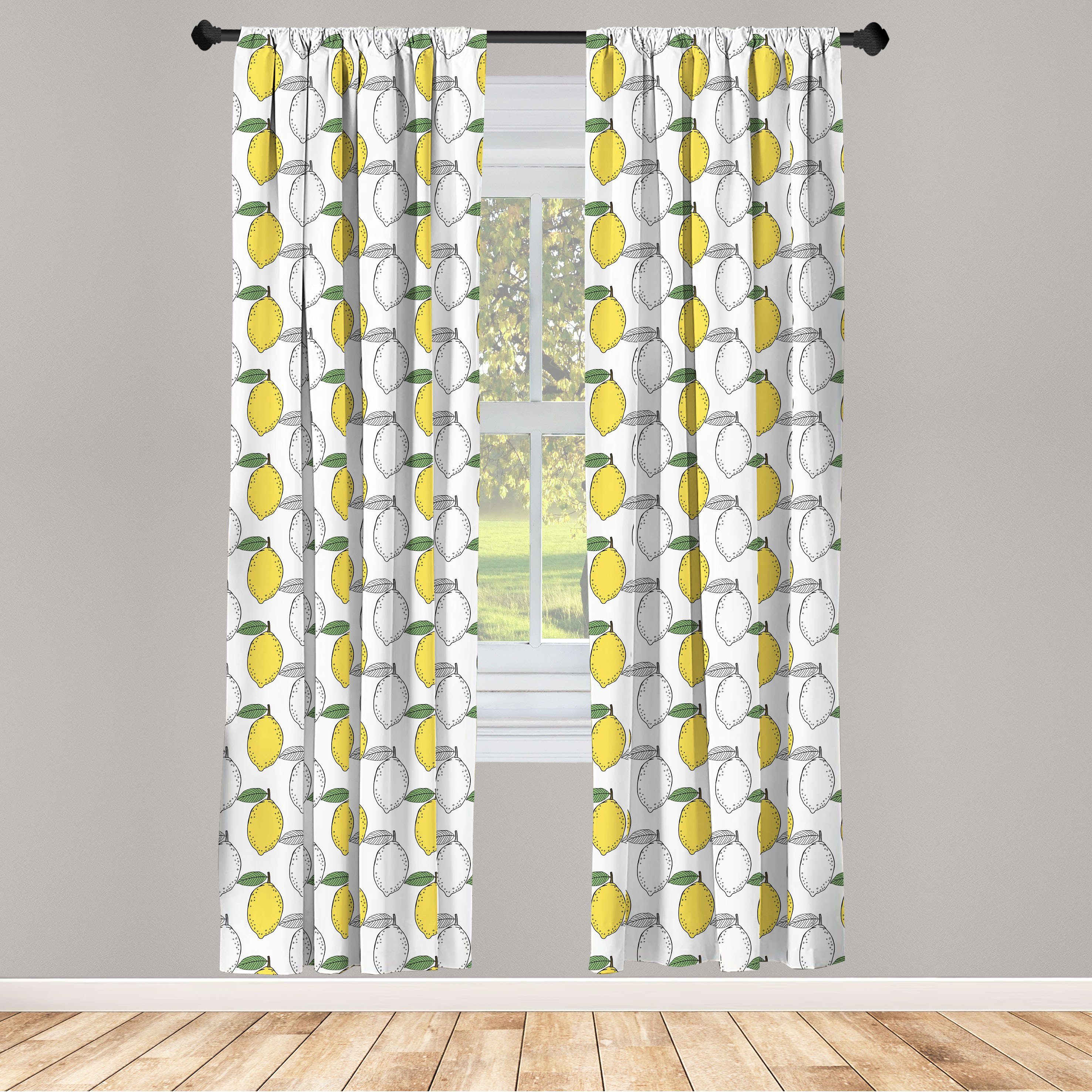 Gardine Vorhang für Wohnzimmer Schlafzimmer Dekor, Abakuhaus, Microfaser, Zitronen Color Book Inspired Motiv