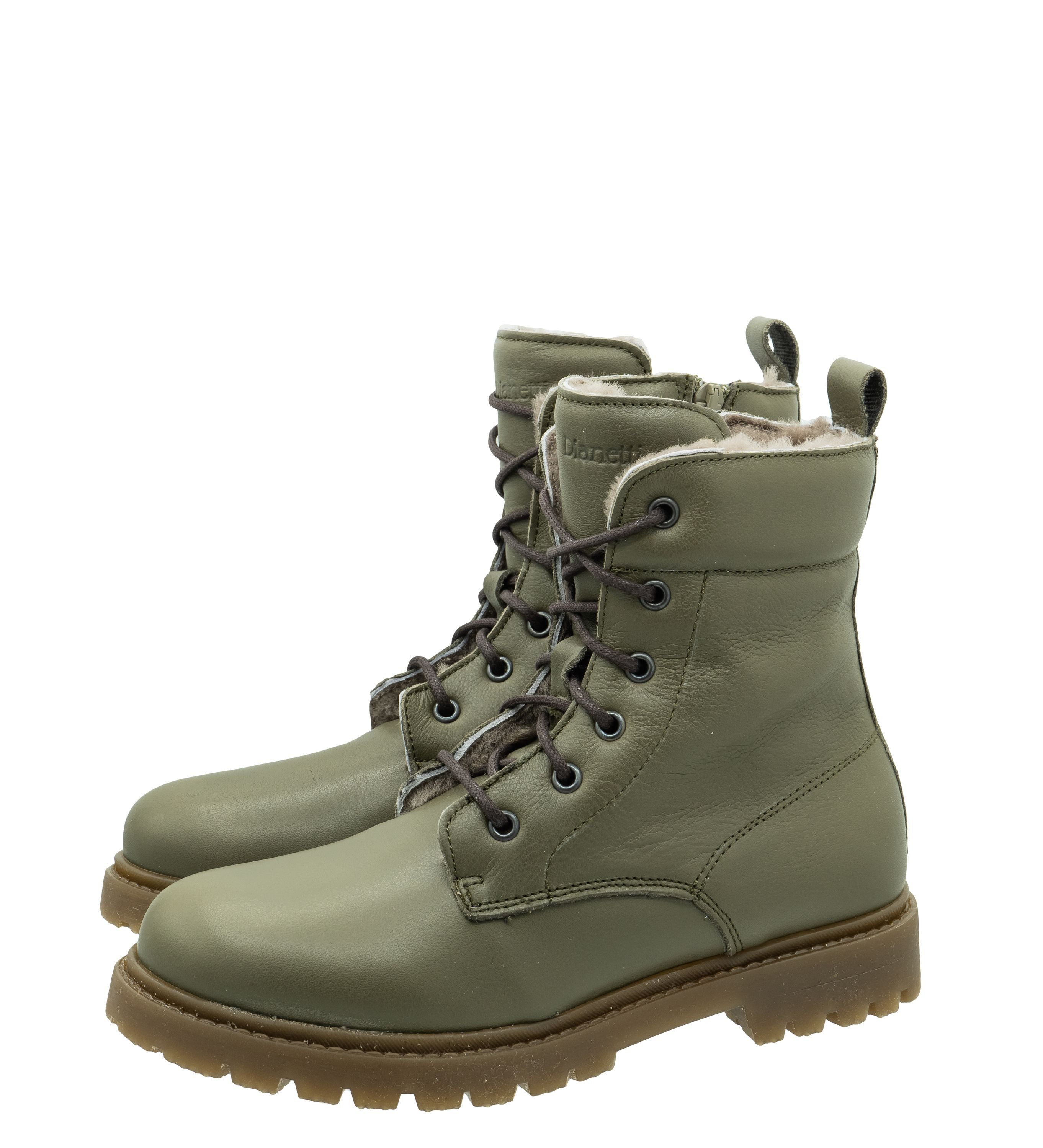 Dianetti Dianetti Stiefel Boots Damen Teens 9975 Schnürboots Lammfell Oliv Stiefelette