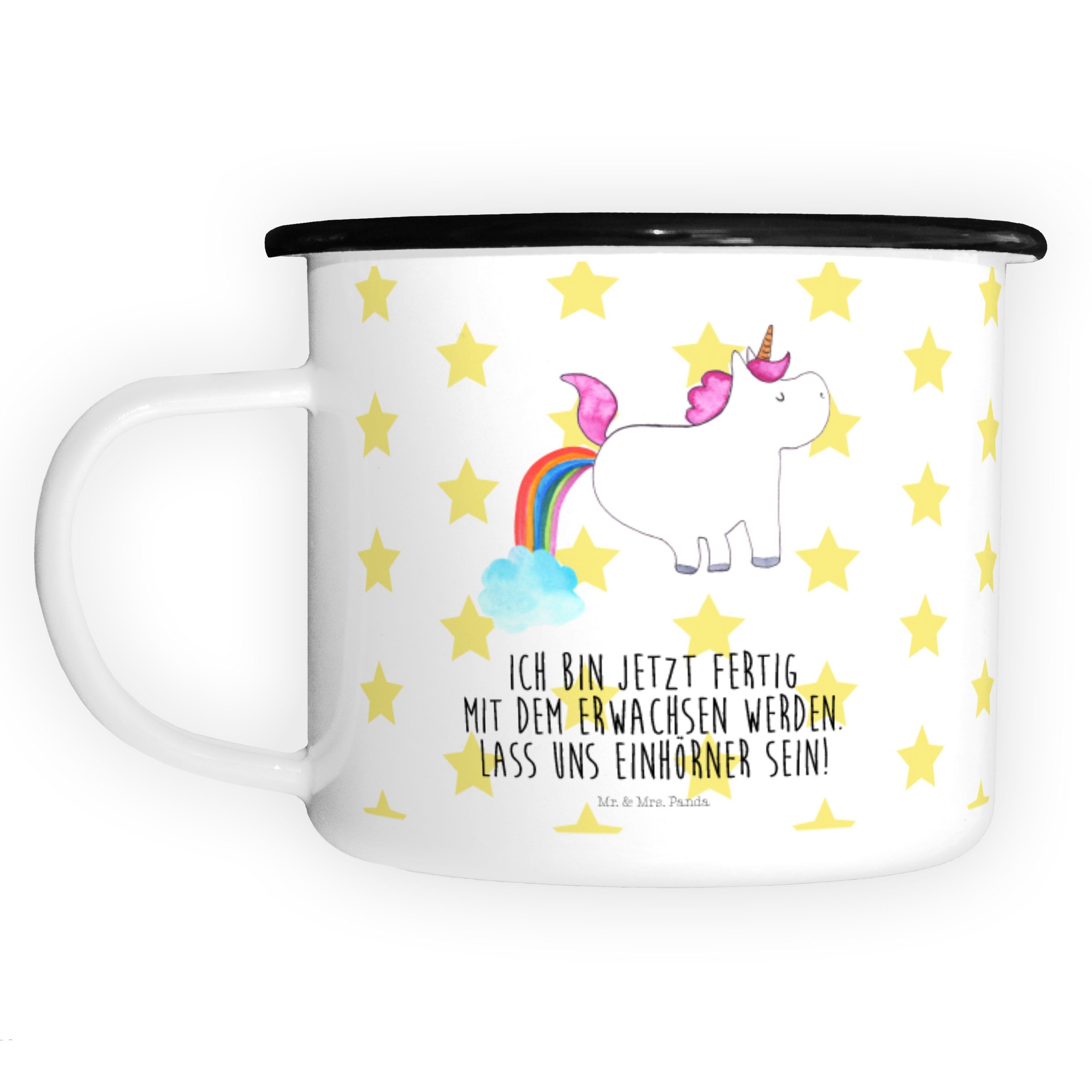 Mr. & Mrs. Panda Dekobecher Einhorn Pupsend - Weiß - Geschenk, emailliert, XL Emaille Tasse, Einh (1 St)