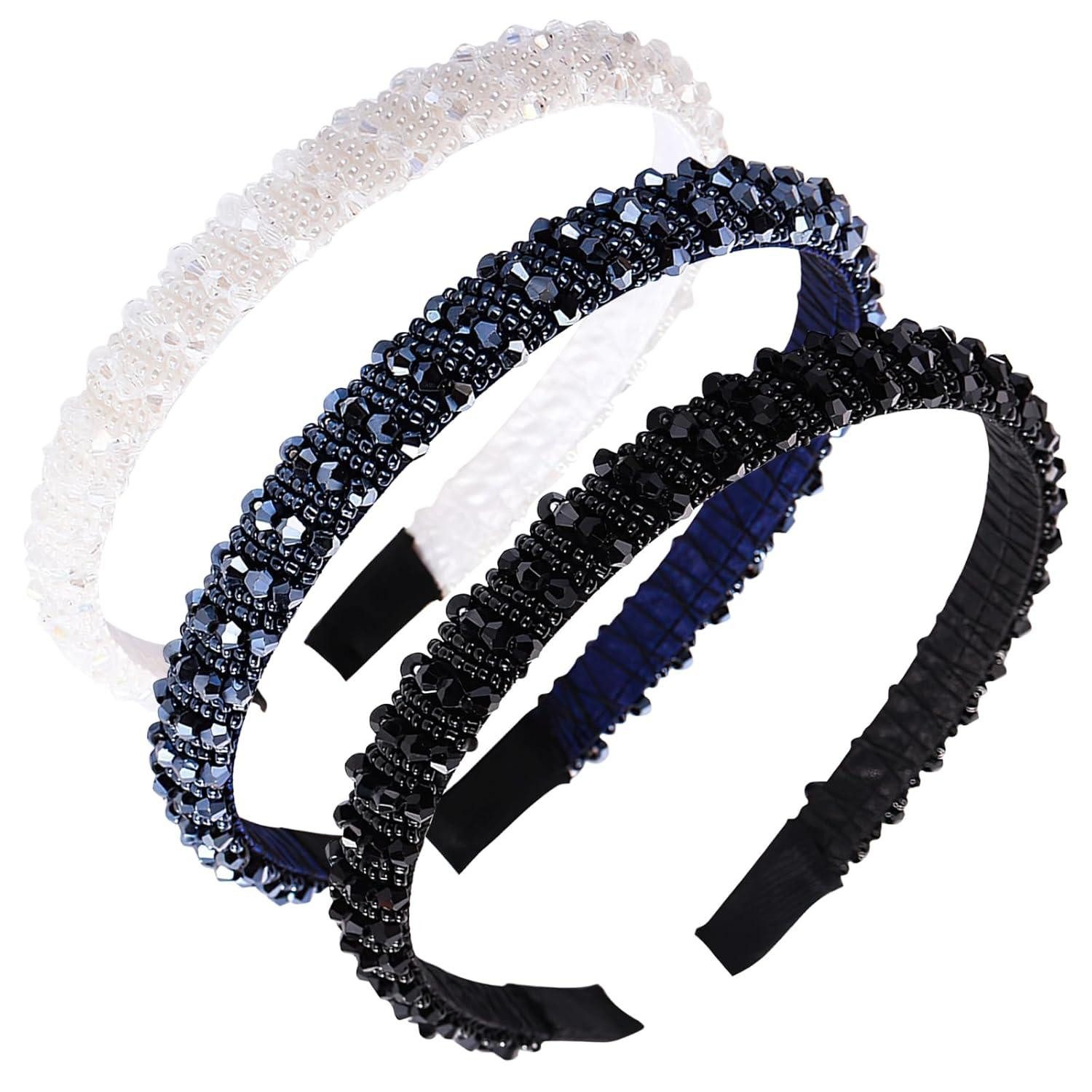 Haarreif 3er Set Haarreif Damen Kristallperlen Glitzer Strass Stirnbänder