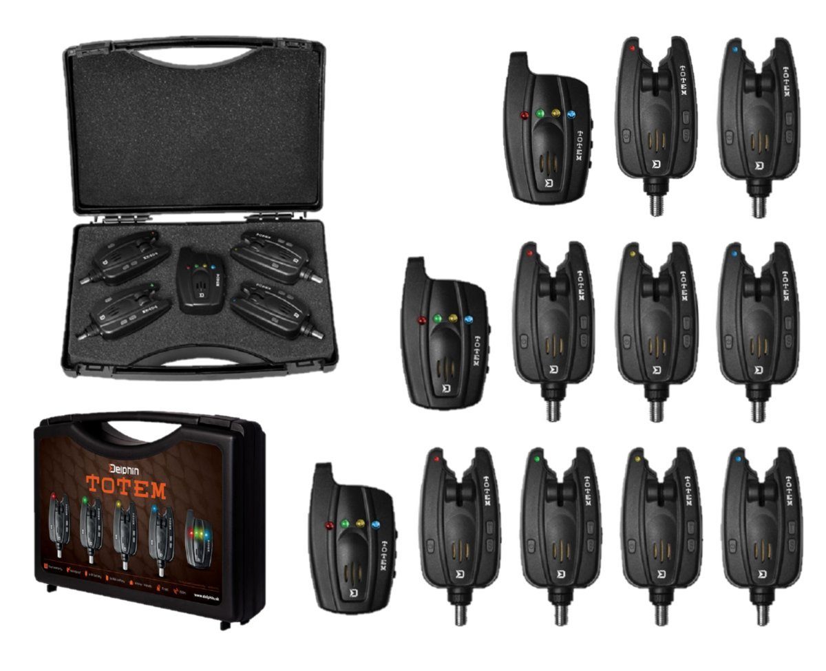 Delphin.sk elektronischer Bissanzeiger Totem Funkbissanzeiger Sets Bissanzeiger Receiver+Koffer Karpfenangeln, (Spar-Set), Gummibeschichtung im Kontaktbereich der Rute