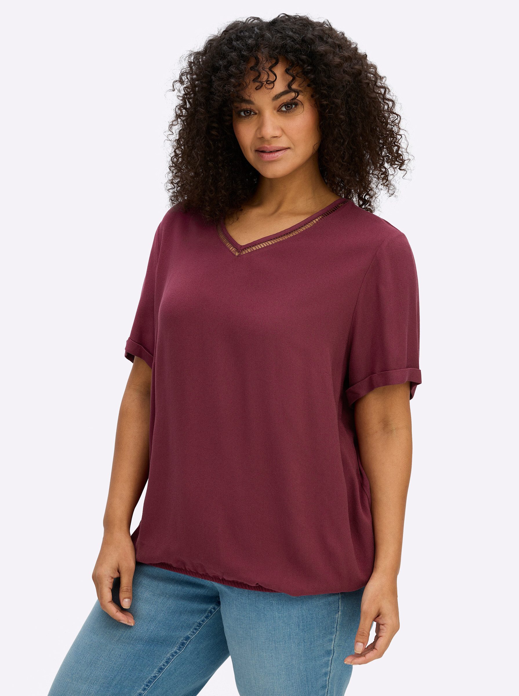 Sheego Klassische Bluse Tunika Kurzarm