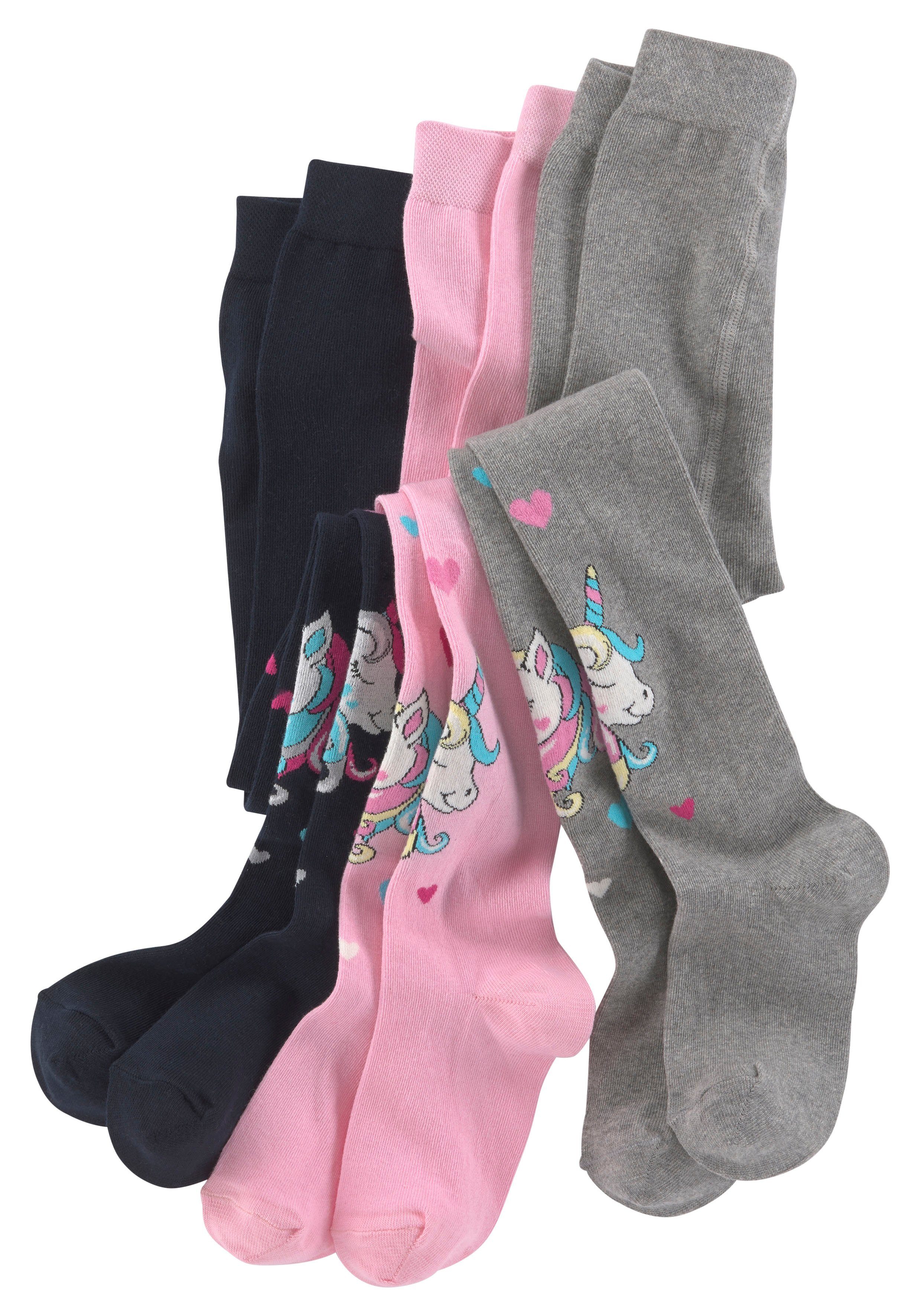 H.I.S Strickstrumpfhose Mädchen Motiv Strumpfhosen (Packung 3 St. Gr. 92/98 bis 140/146) mit eingestrickten Einhorn Motiven – Bild 2 von 5