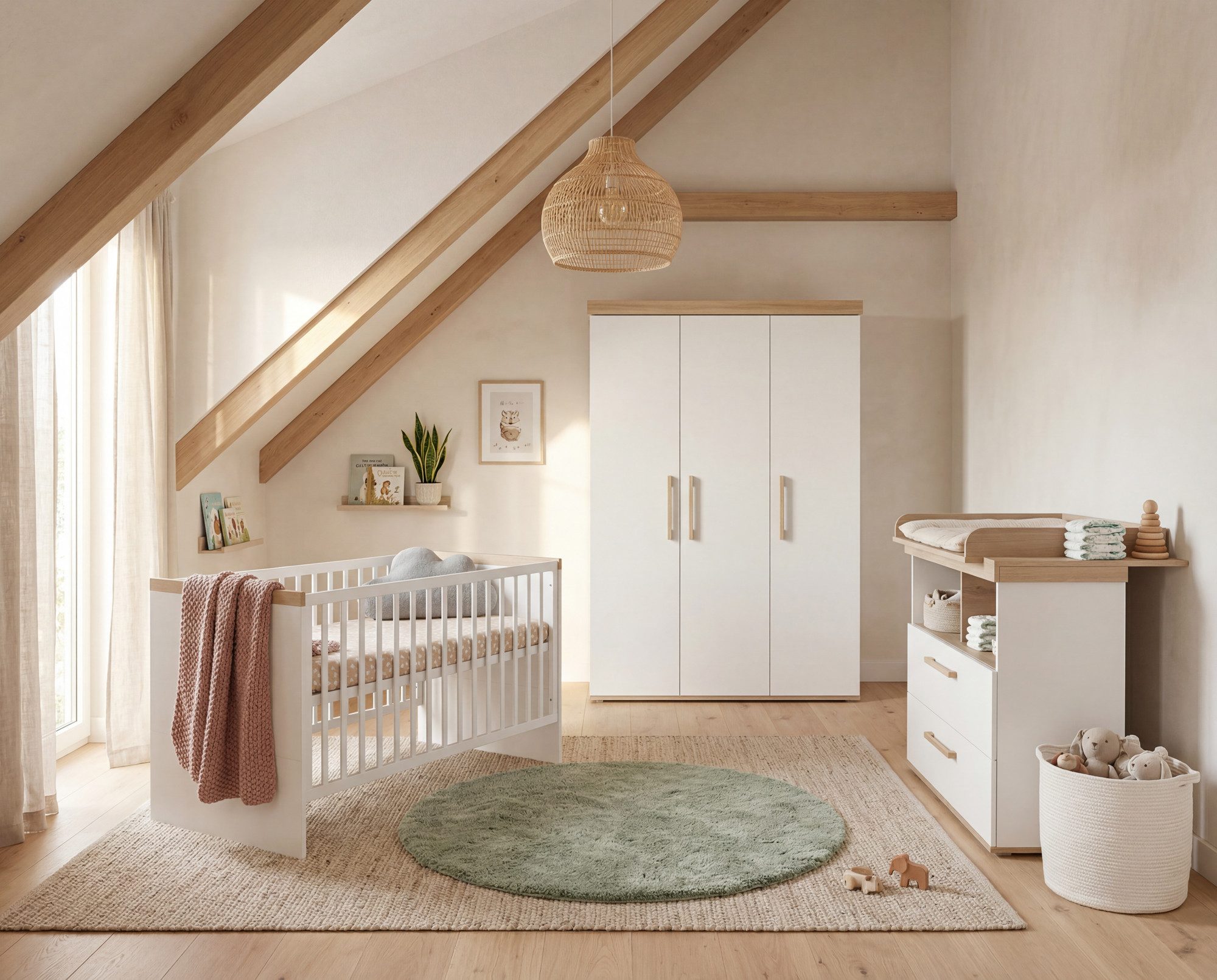 roba® Babyzimmer-Komplettset Jimmy - 3-teiliges Komplettzimmer - MADE IN EUROPE, (Set, Babybett 70 x 140 cm, Wickelkommode Schublade & Fach, Kleiderschrank), aus Holz - Klassisches Design - moderne Farben - Kinderzimmer Set