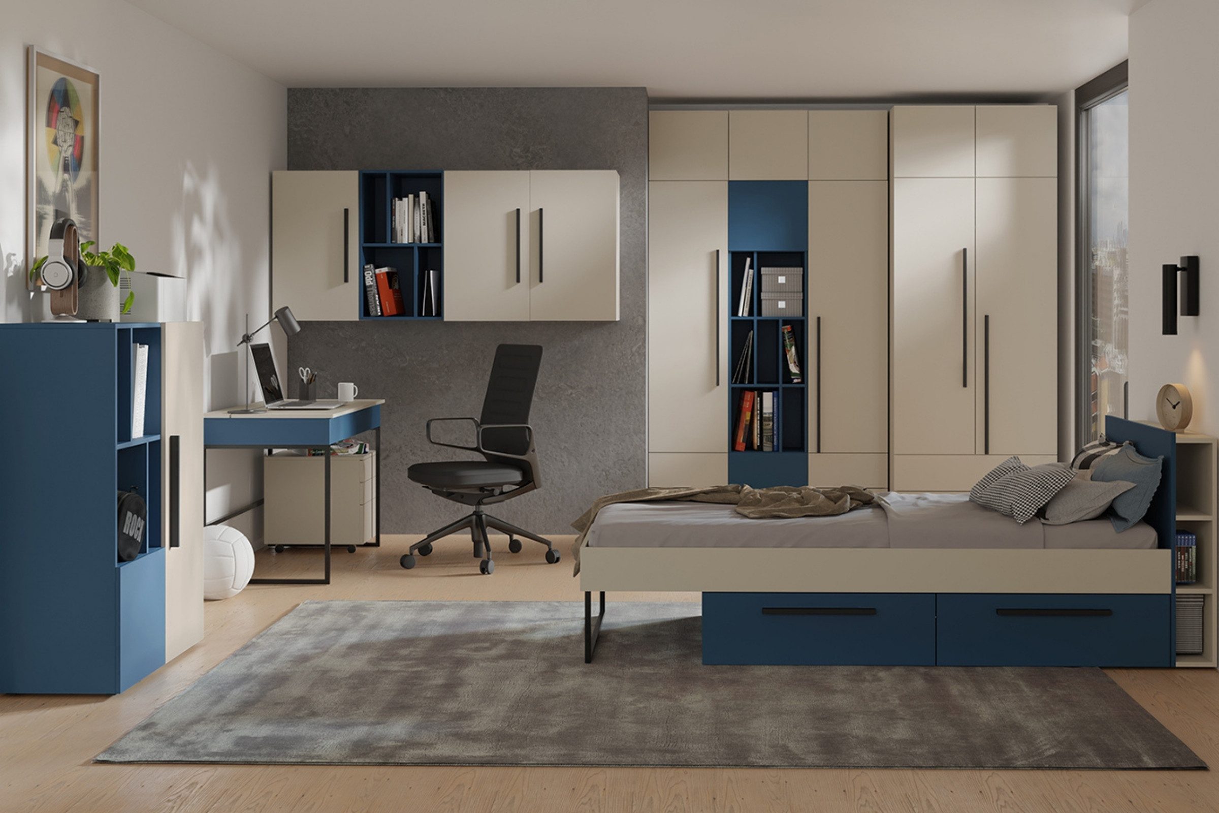 Deine Möbel 24 Kleiderschrank LIMA 01 135 cm, Kaschmir/Alpaca, Kinderkleiderschrank mit Schubladen (LIMA - Kollektion, 1-St., ideal für Kinderzimmer & Jugendzimmer) Soft-Close und Push-to-Open, moderner Jugendzimmer-Schrank