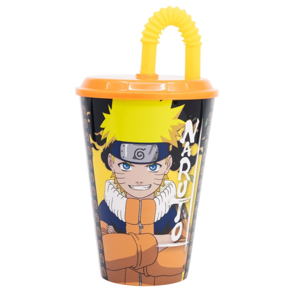 Naruto Becher Trinkbecher 430 ml mit Deckel und Strohhalm, Polyethylen