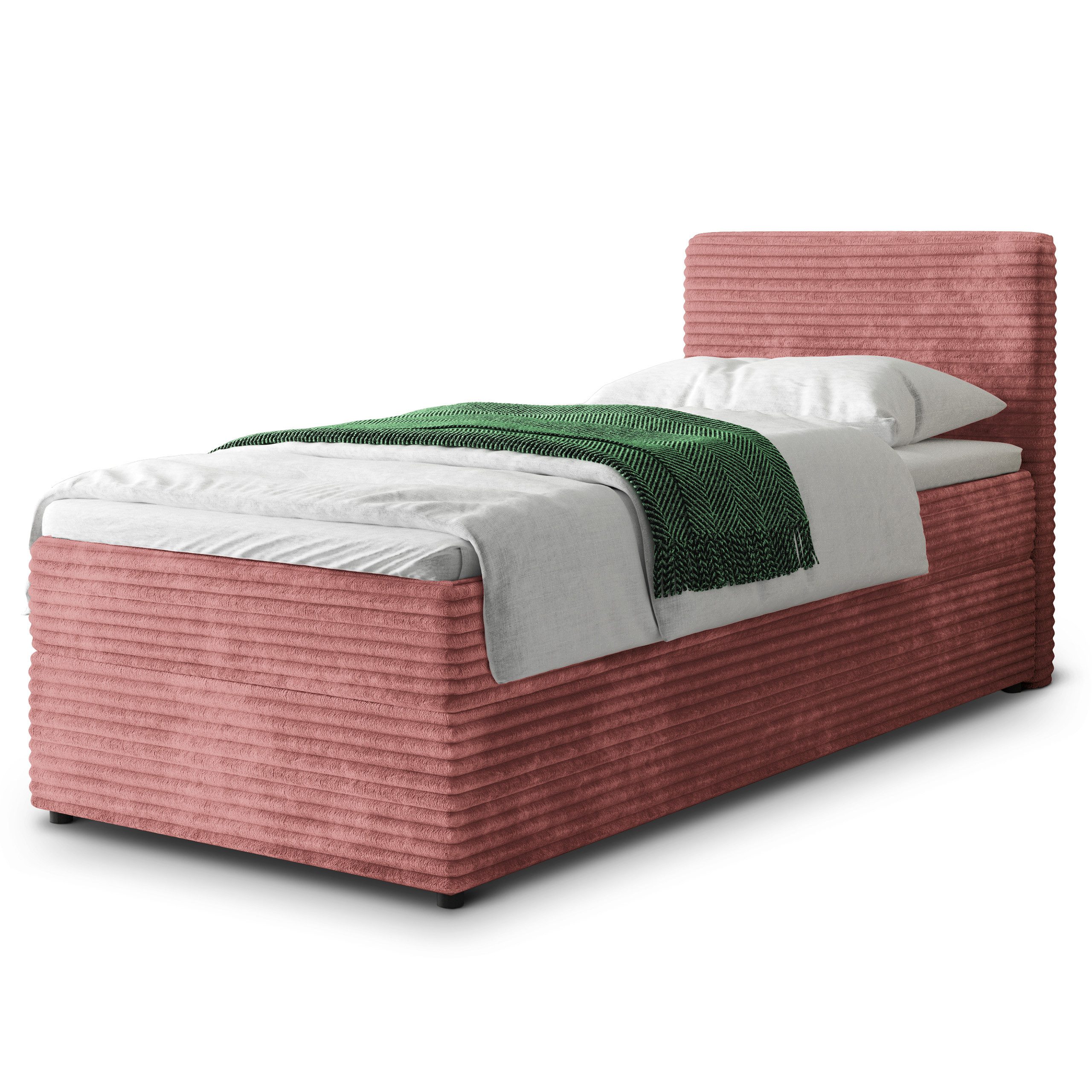 Masseno Boxbett PISA 100x200 cm mit Bonell Matratze und Topper, Einzelbett, Jugendbett, Polsterbett mit Kopfteil, Boxspringbett