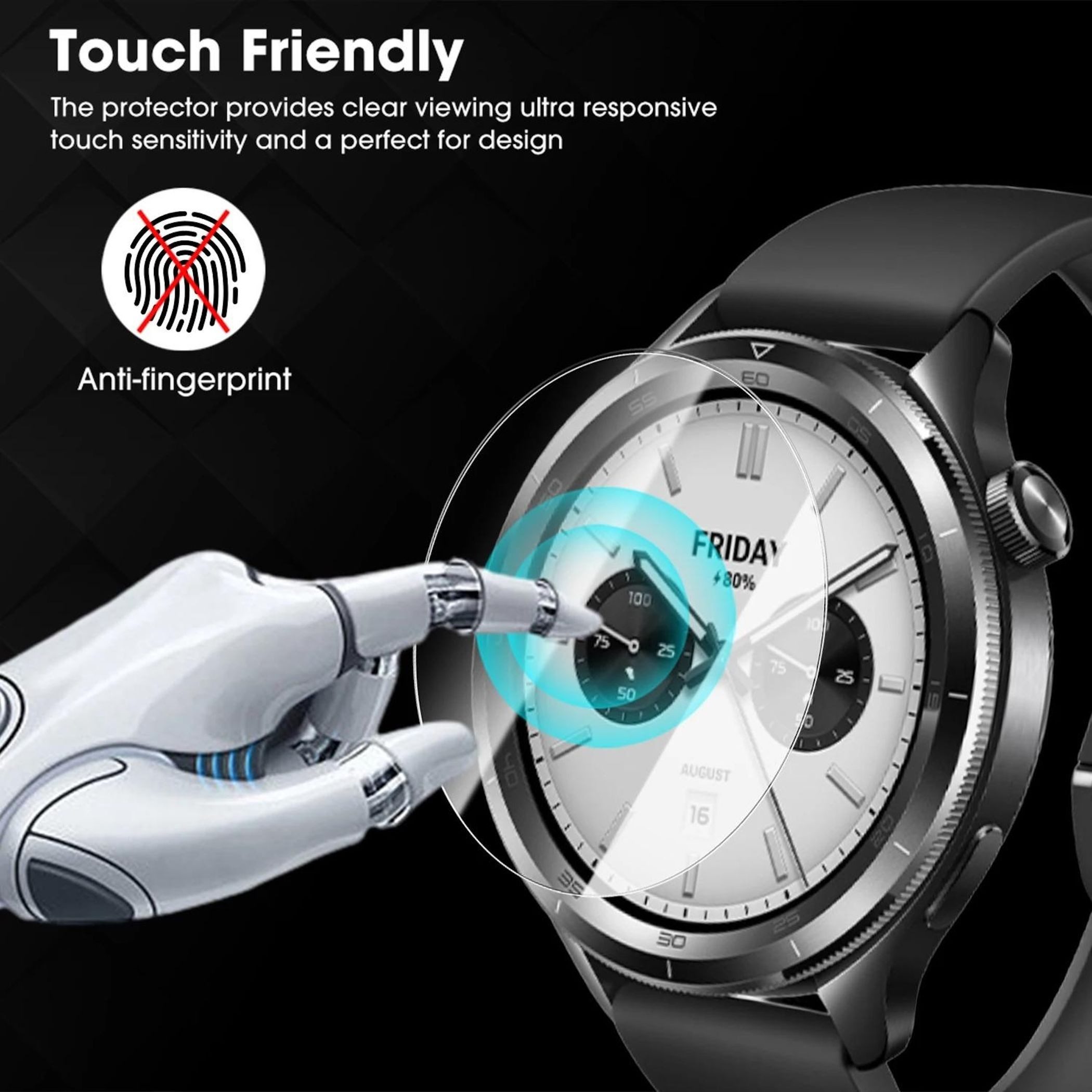 Wigento Displayschutzglas Smartwatch für Xiaomi Watch S5 46mm Premium Easy Install 9H Schutzglas für Xiaomi Watch S5 46mm, Selbstpositionierend, 9H gehärtet, ho – Bild 4 von 5