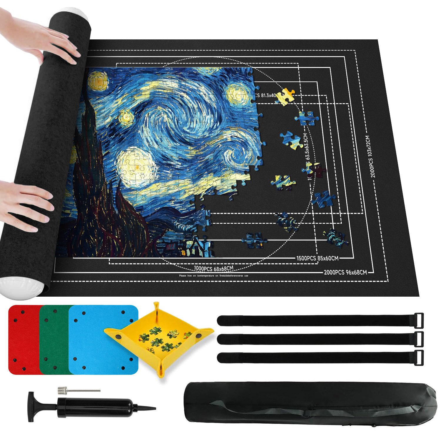 OSTWOLKE Puzzlematte Puzzlerolle, Puzzelmatten für Puzzle bis 1500, 2000, 3000 Teile, leicht zu lagern und zu transportieren, zur Aufbewahrung von Puzzles
