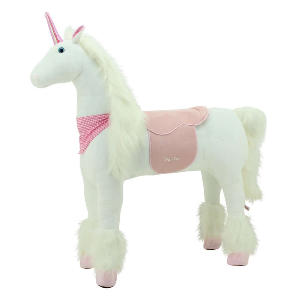 Sweety-Toys Stehpferd Stehpferd Einhorn XXL 125 cm weiß Plüschpferd mit Stahlunterbau, Einhorn, Einhörner