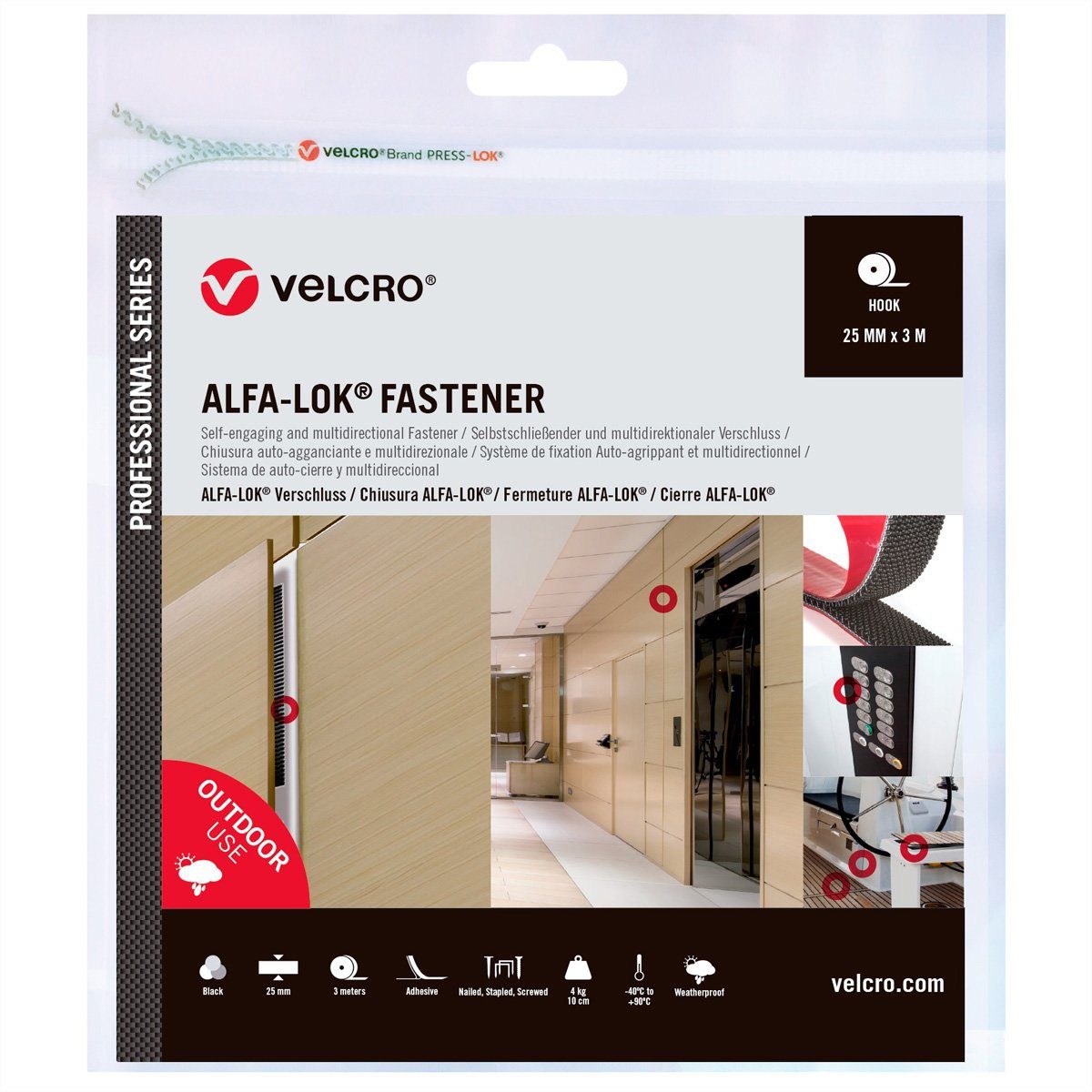 VELCRO Kabelbinder Alfa-Lok® Fastener 3m Hakenband 25mm schwarz VEL-PS20022