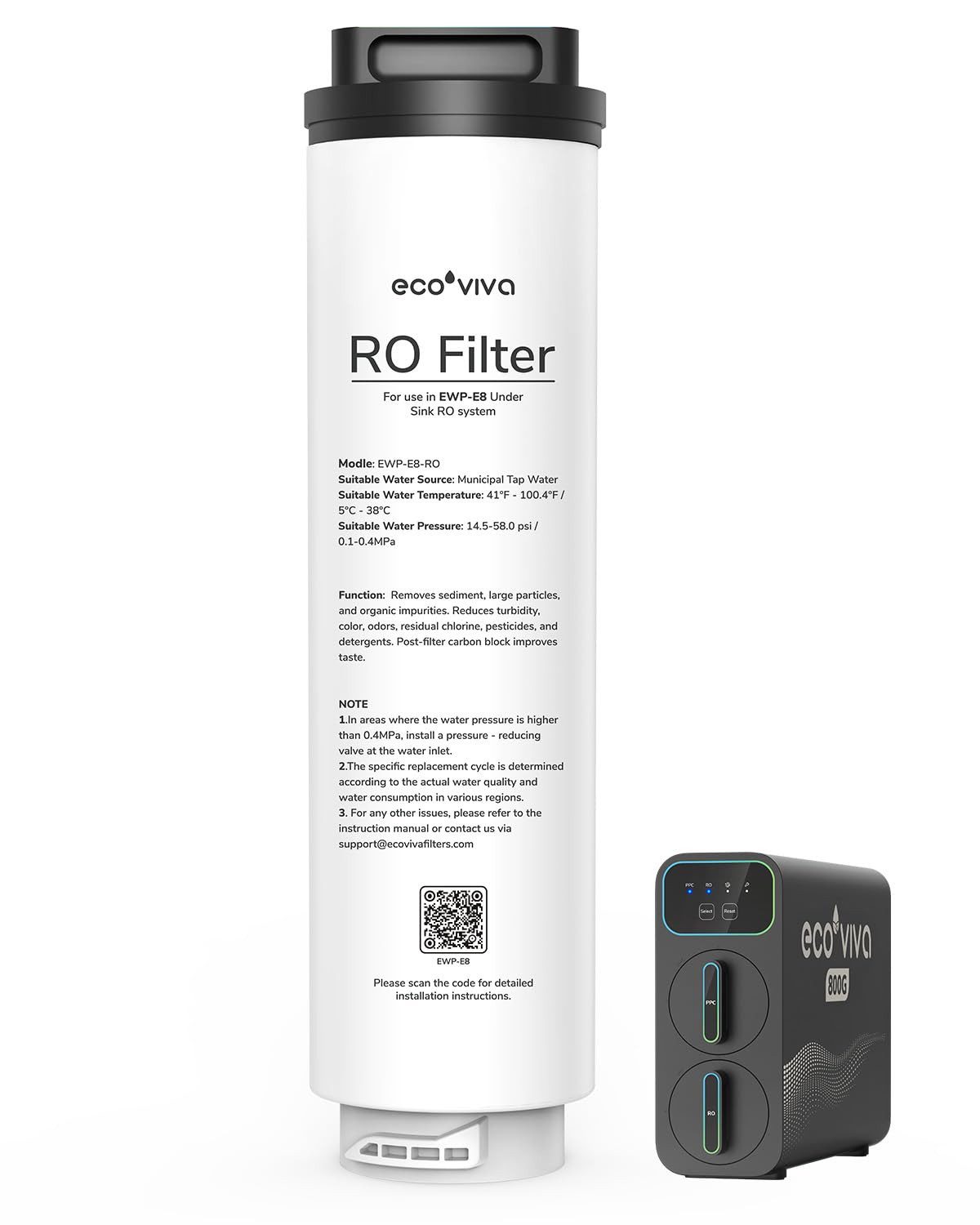 Ecoviva Wasserfilter E8 Ersatz-RO-Filterpatrone für Umkehrosmoseanlage