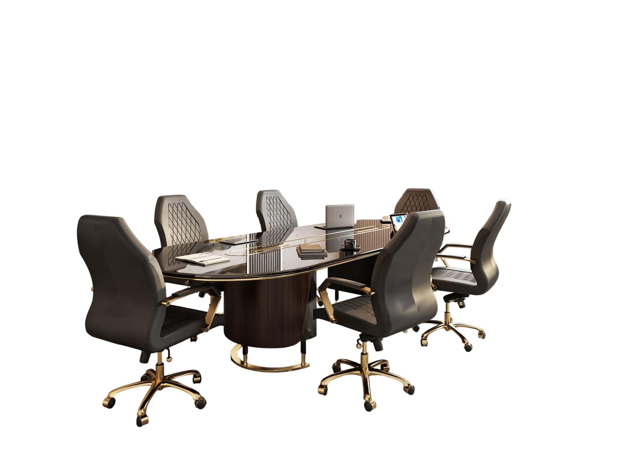 JVmoebel Konferenztisch Eleganter Schreibtisch in Schwarz aus Holz mit modernem Design (1-St., MaßeKonferenztisch, Maße6x Bürostühle), Made in Europe
