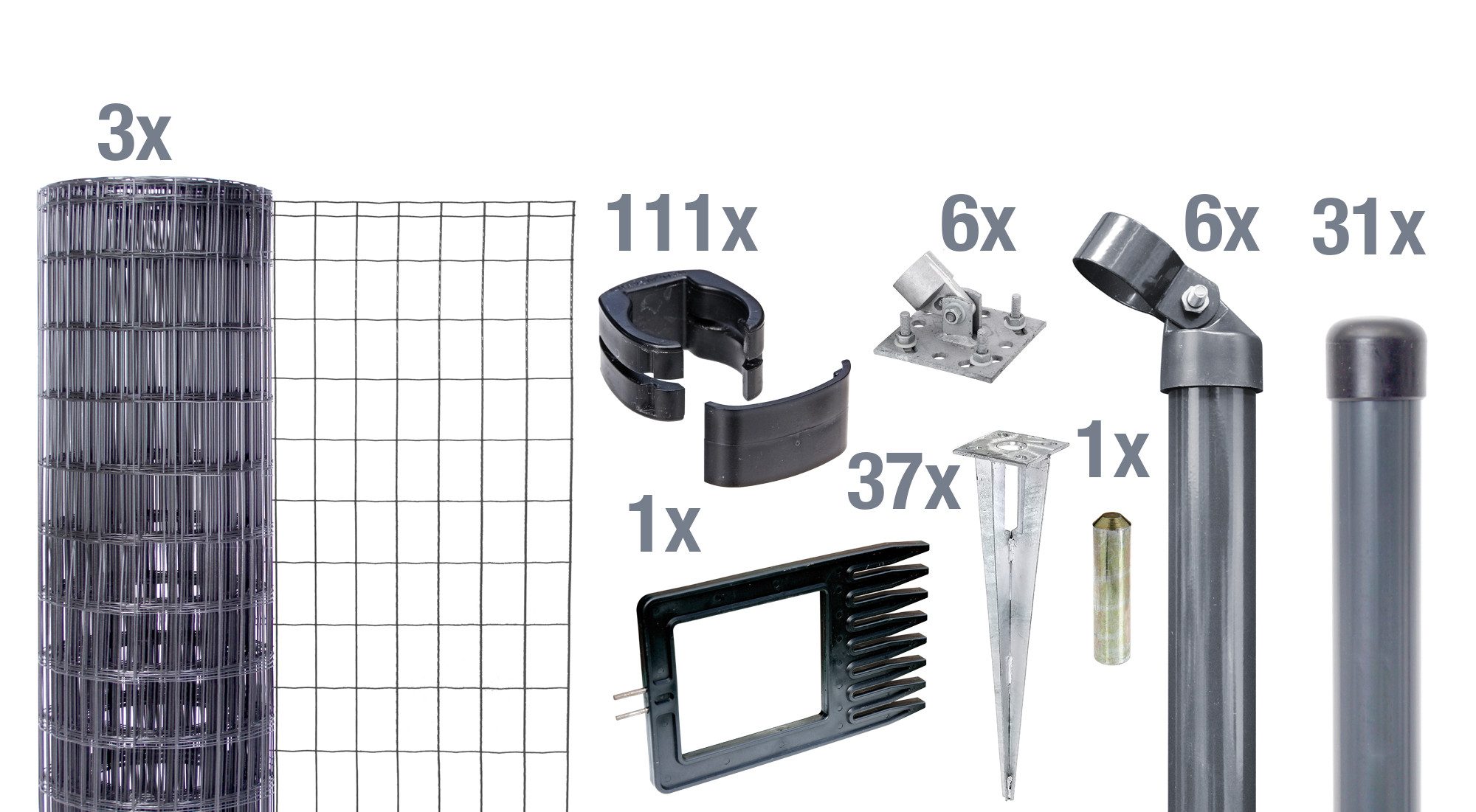 Alberts Zaun Set Fix-Clip Pro®,anth,EBH,1220/75m, 669393 Fix-Clip Pro als Zaun-Komplettset, mit Einschlagbodenhülse ve