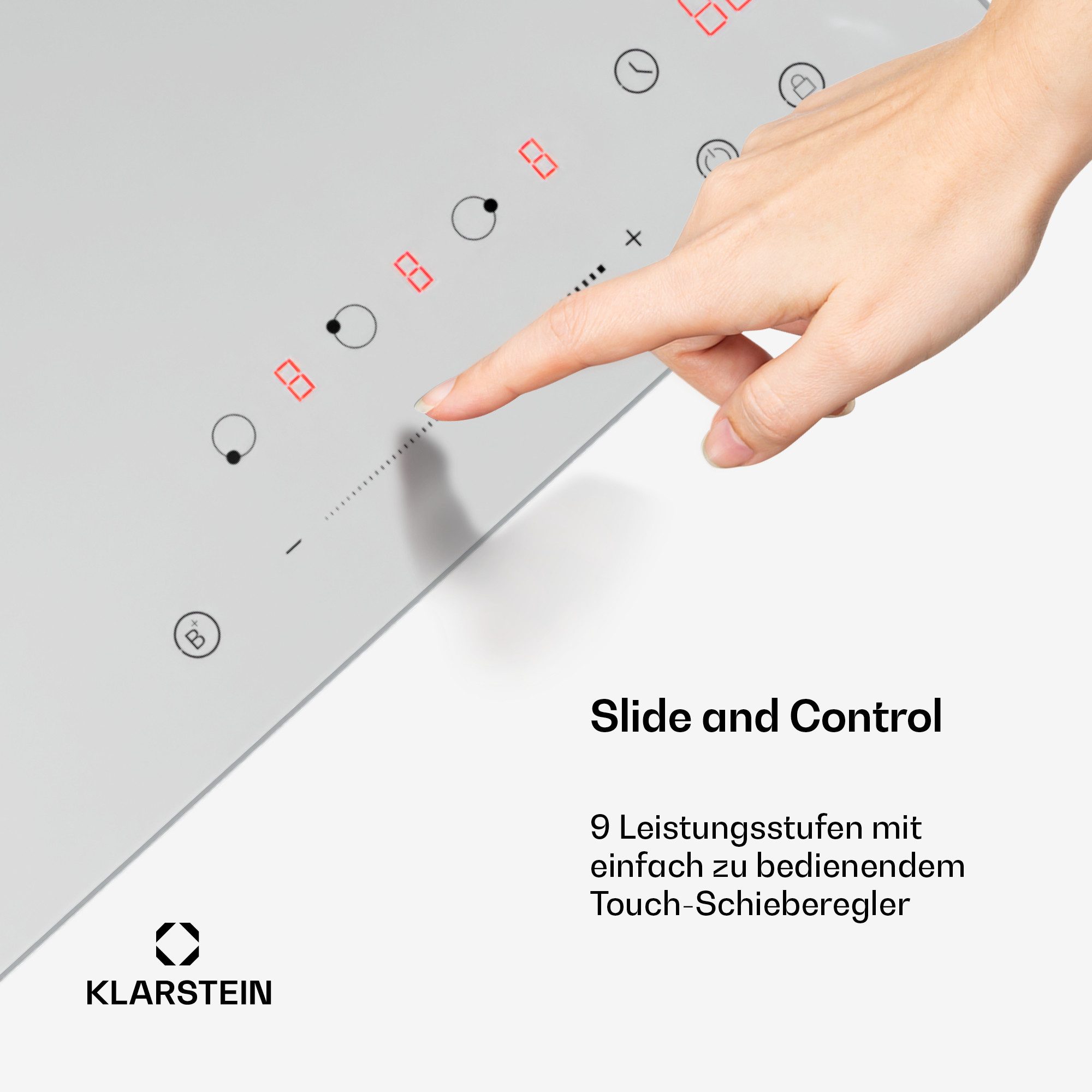 Klarstein Induktions-Kochfeld Delicatessa 45 Induktionskochfeld 45 cm 6600W 3 Zonen Slider Boost 10046343, Einbau-Kochfeld autark Glaskeramik 45 cm mit Touch &  – Bild 5 von 5