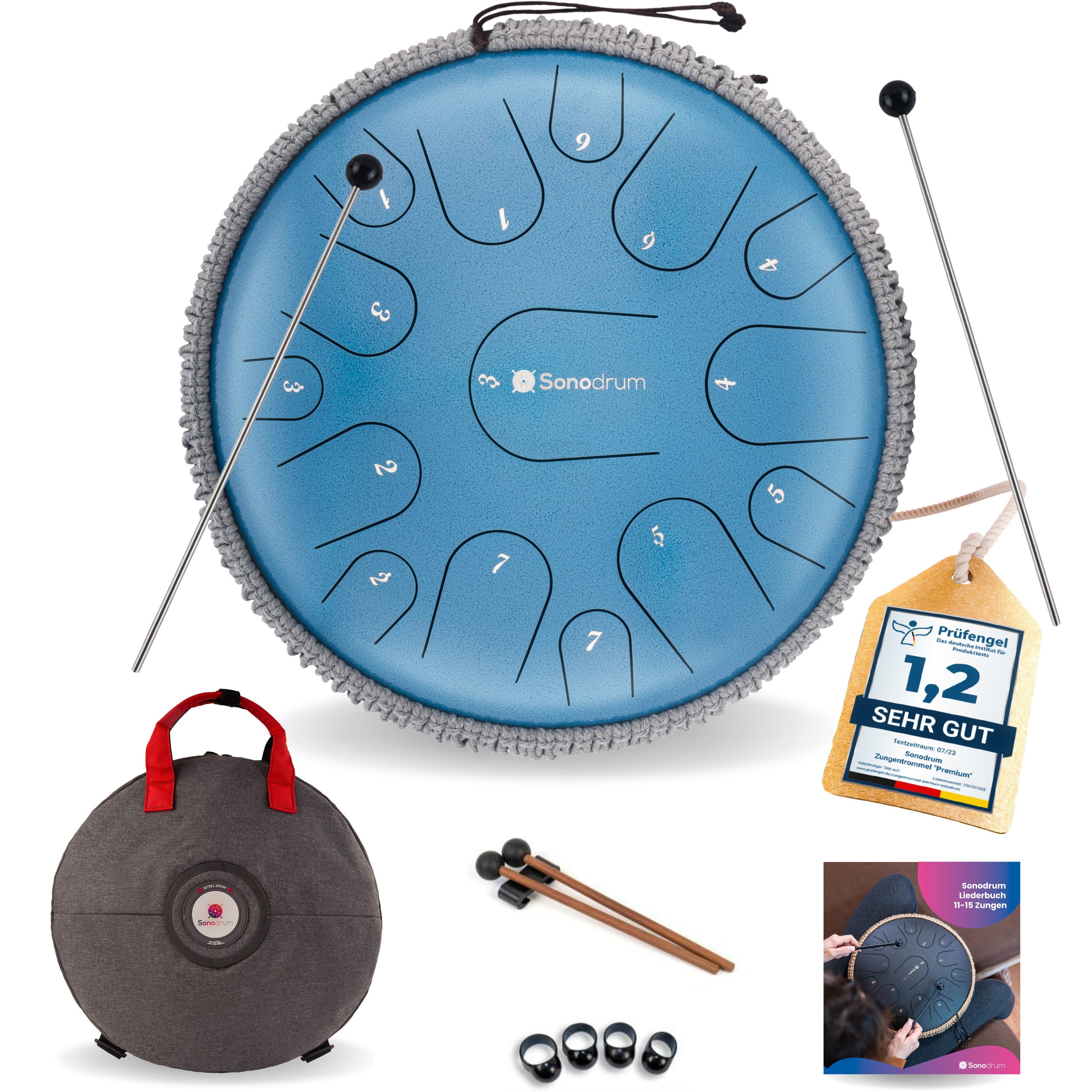 Sonodrum Steel Tongue Drum Zungentrommel "Premium", C-Dur, 35,5 cm, 15 Zungen inkl. Tragetasche