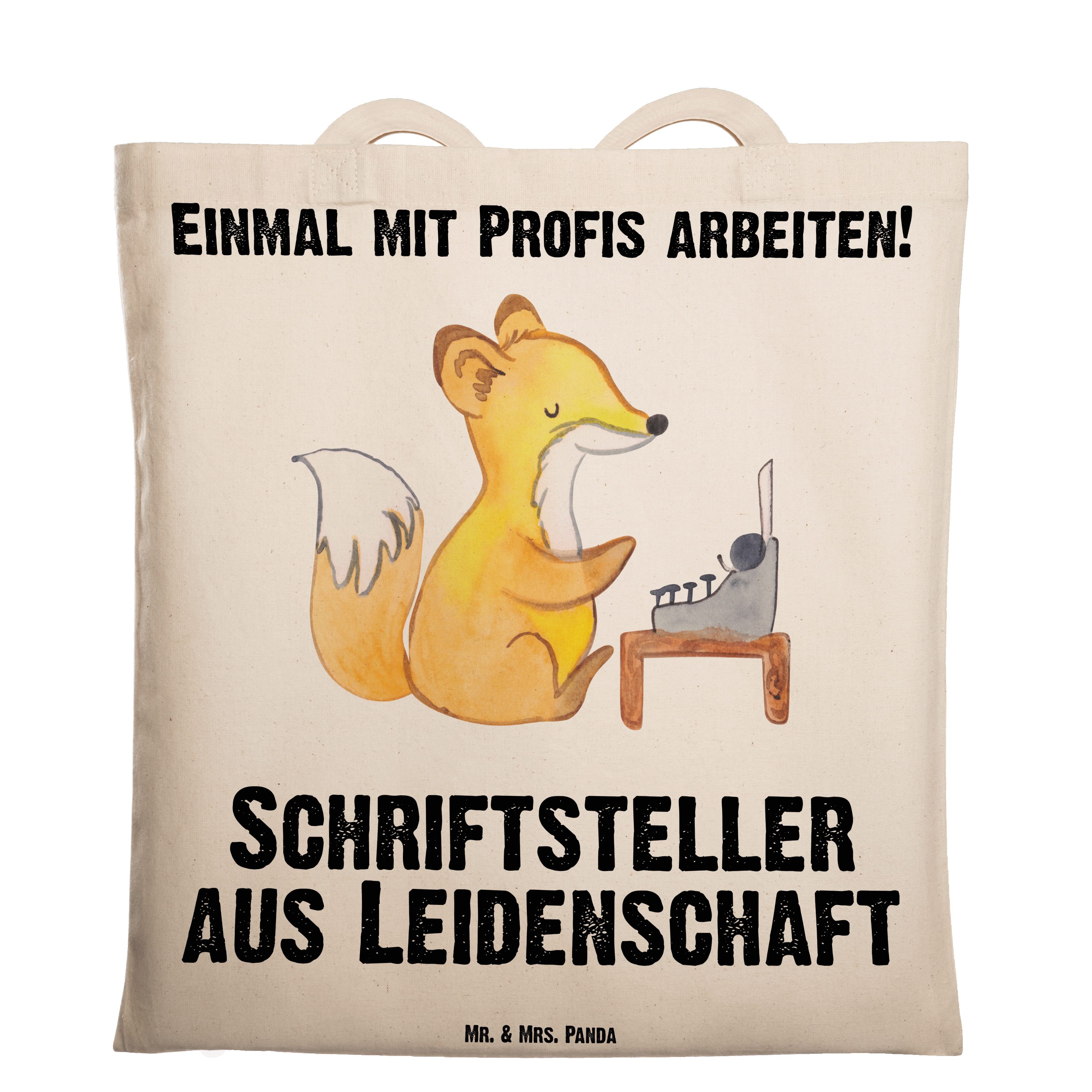 Mr. & Mrs. Panda Tragetasche Schriftsteller aus Leidenschaft - Transparent - Geschenk, Danke, Hobb (1-tlg) | Canvas-Taschen