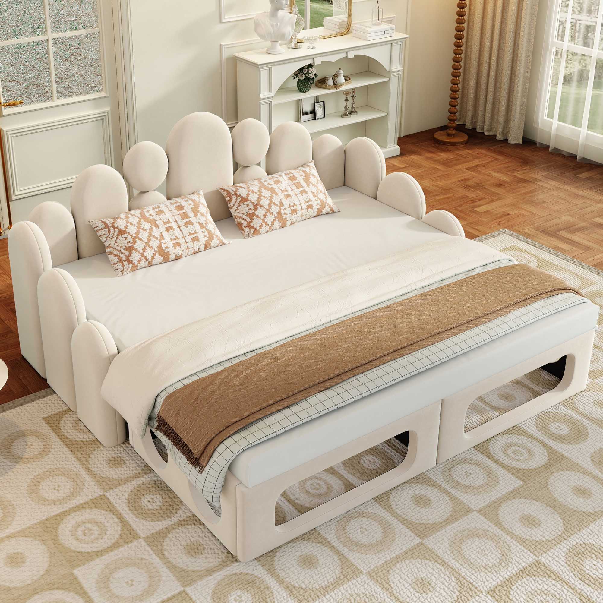 REDOM Schlafsofa 2-in-1 Polsterbett mit Haustierbett, Funktionsbett mit Samtstoff, Lattenrost & Rückenlehne, ohne Matratze, Daybett 180x200 cm