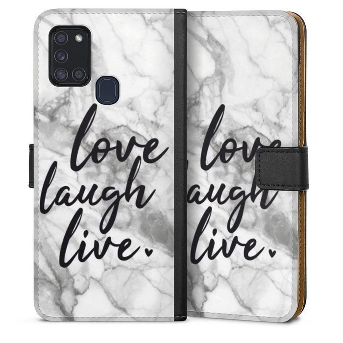 DeinDesign Handyhülle Marmor Sprüche Liebe Love Laugh Live Marmor Samsung Galaxy A21s Hülle Handy Flip Case Wallet Cover