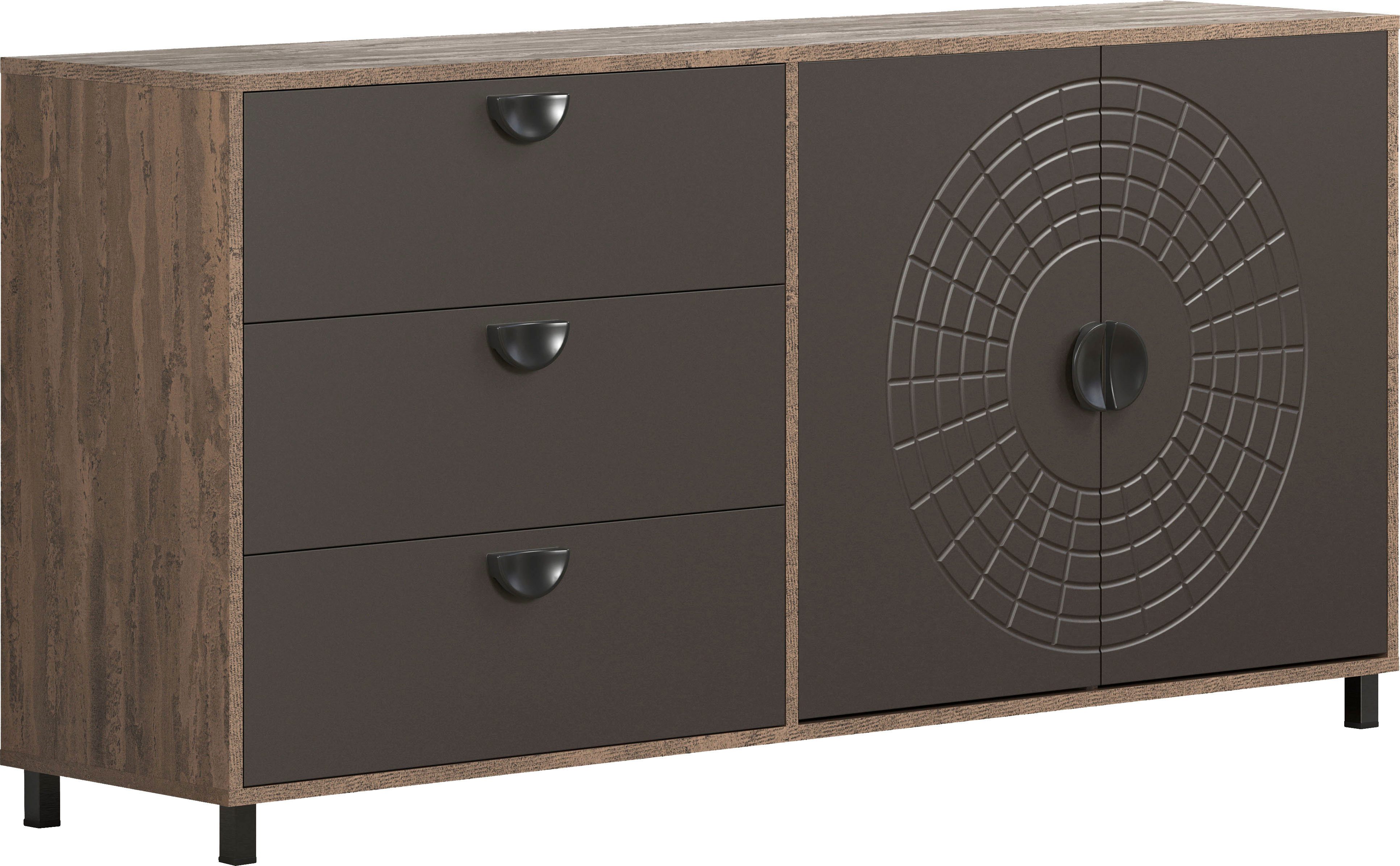 Home affaire Sideboard Fusion (1 St), Kommode mit markantem Kreismuster - Antikoptik - (B/T/H) 176/42/86 cm