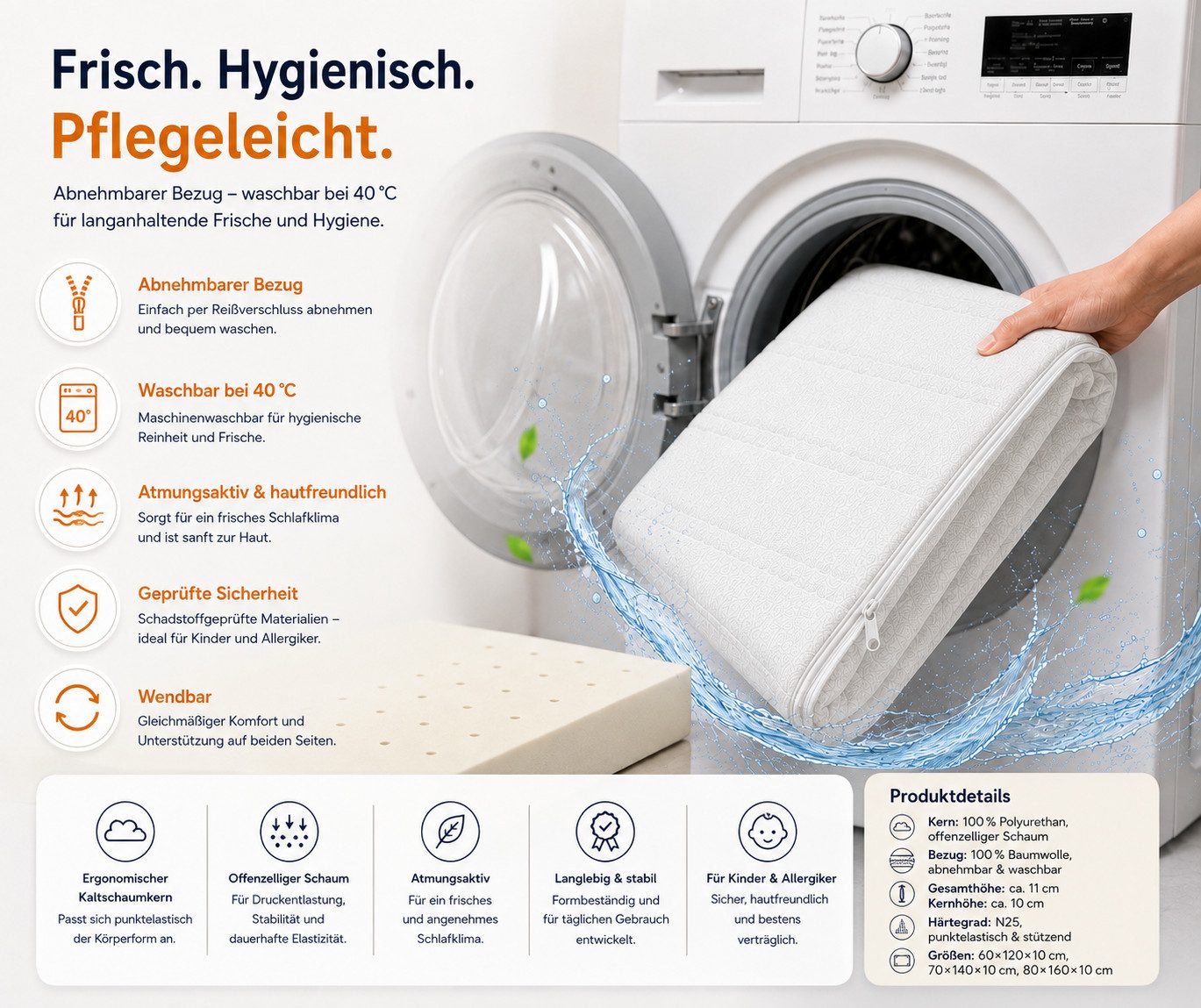 Kindermatratze Easy Active Kindermatratze – Kaltschaum mit atmungsaktivem Bezug, Best for Kids, 10 cm hoch, (1-teilig, 1-teilig), ergonomischer Kaltschaumkern f – Bild 5 von 5