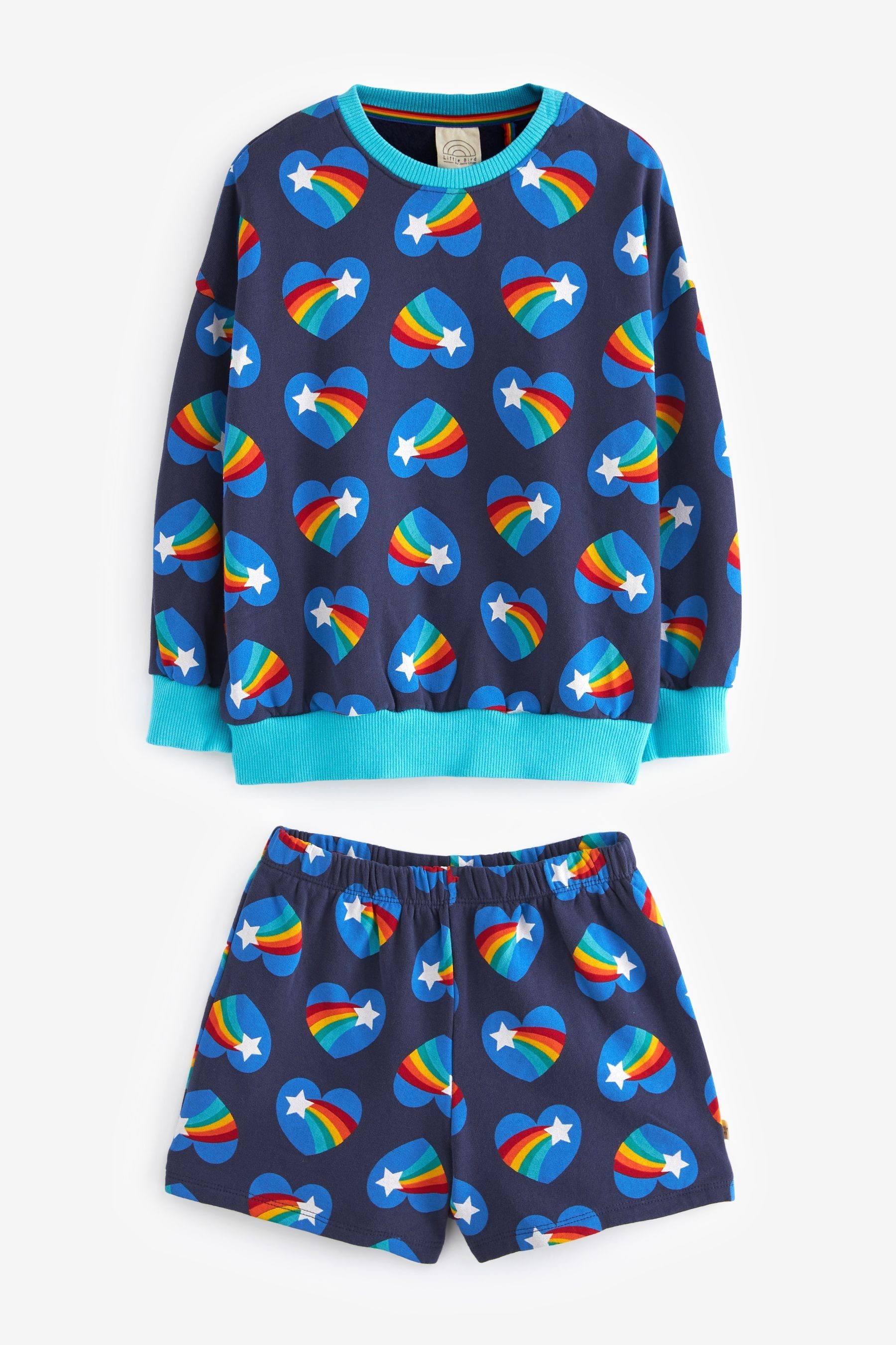 Little Bird by Jools Oliver Shirt & Shorts Little Bird By Jools Oliver Sweatshirt und Shorts (2-tlg) Blue Shooting Stars with Rainbows | Shirt-Sets