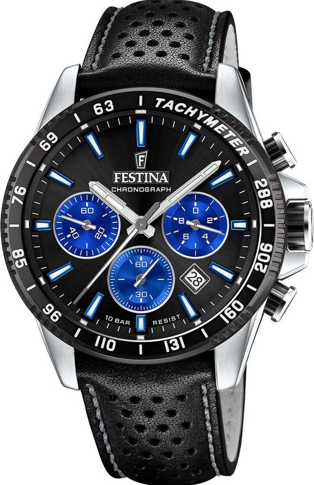 Festina Chronograph Timeless Chronograph, F20561/6, Edelstahlgehäuse,  teilweise schwarz PVD-beschichtet, Ø ca. 45 mm