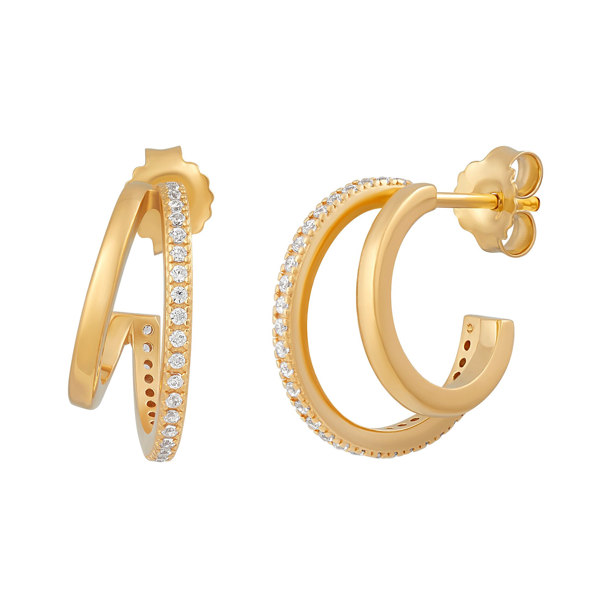 Paar Creolen 925 Silber vergoldet zweifach Zirkonia