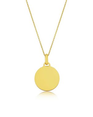 DANIEL CLIFFORD Goldkette 'Klara' Damen Halskette 585 Gold mit Gold Plättchen Anhänger (inkl. Verpackung), 14 Karat Echtgold, runder Anhänger 14mm