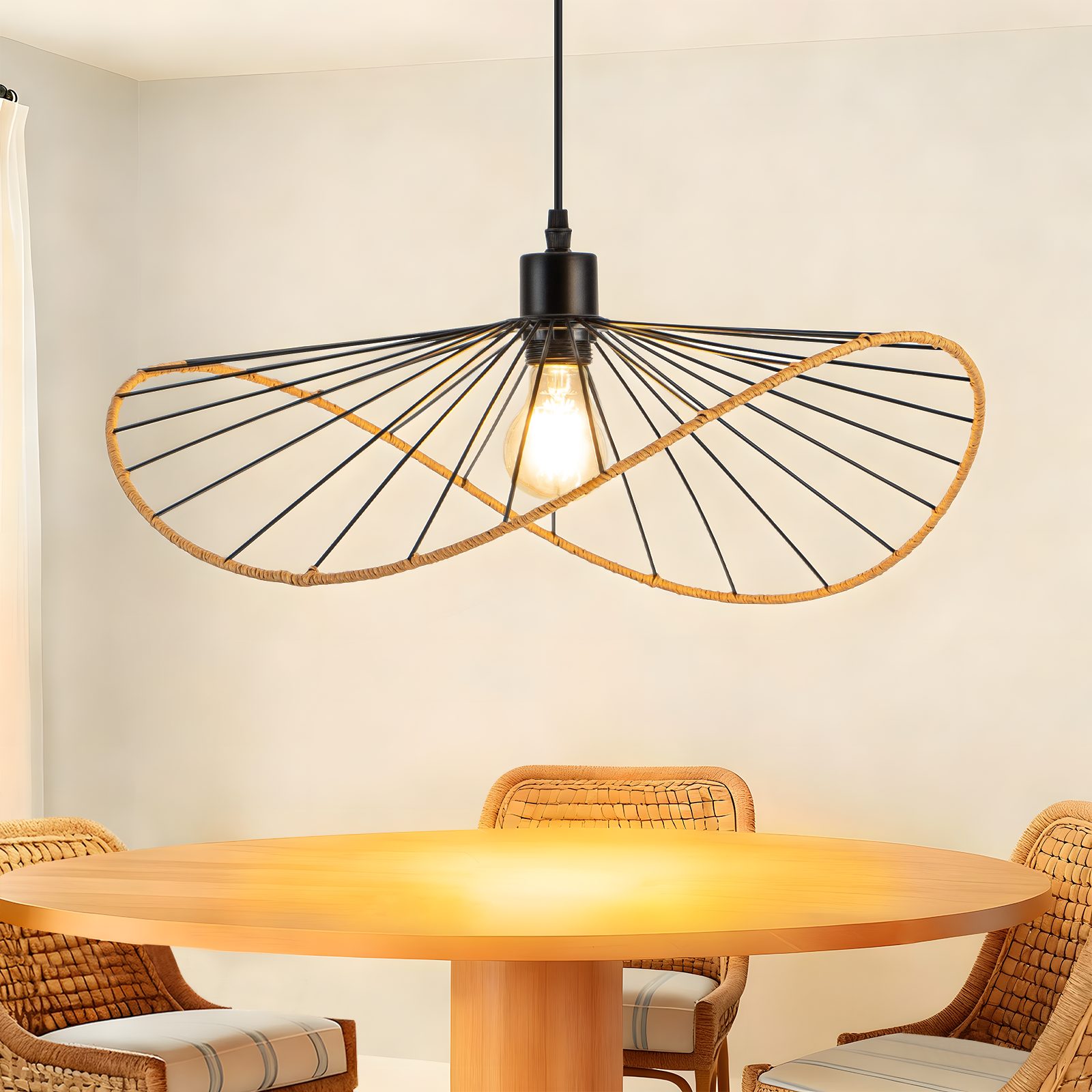 Nettlife Pendelleuchte Schwarz Retro Boho Hängelampe E27 Ø 50cm (ohne Leuch günstig online kaufen