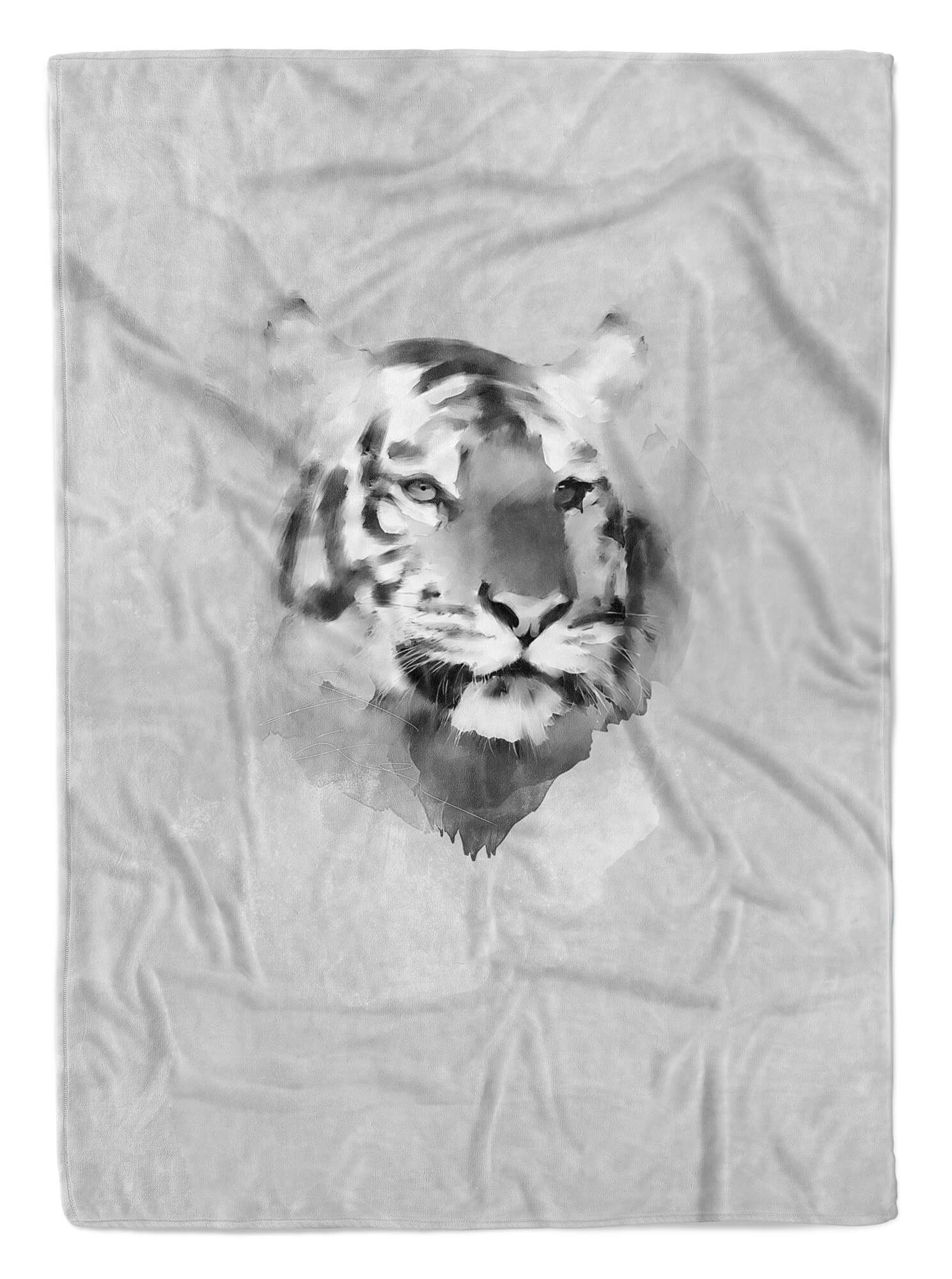Motiv, Handtuch Handtuch Sinus Saunatuch Handtücher Art Grau Kuscheldecke Strandhandtuch (1-St), Baumwolle-Polyester-Mix Tiger