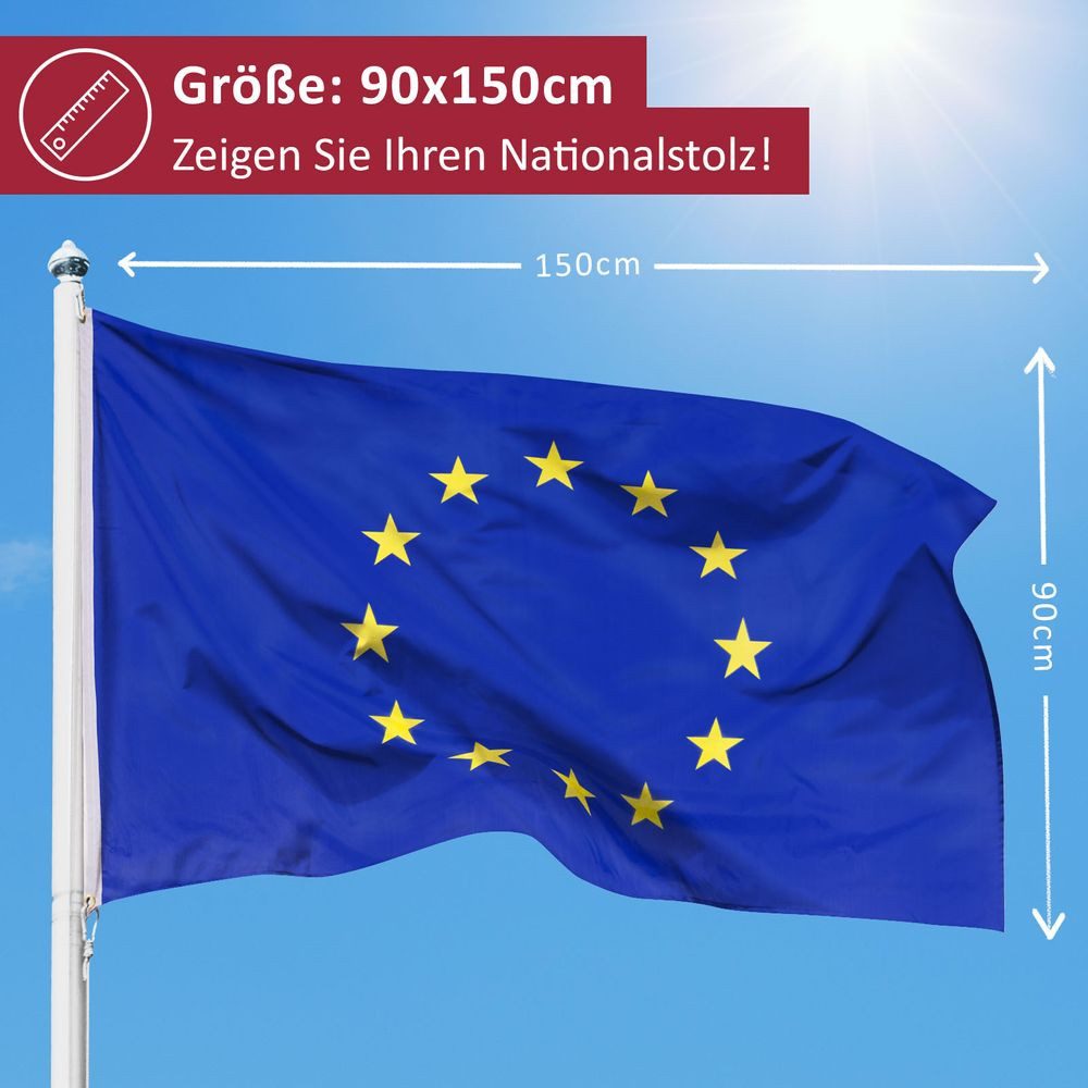PHENO FLAGS Flagge Europa Flagge 90 X 150 cm Fahne Europaflagge Europafahne (Hissflagge für Fahnenmast), Inkl. 2 Messing Ösen