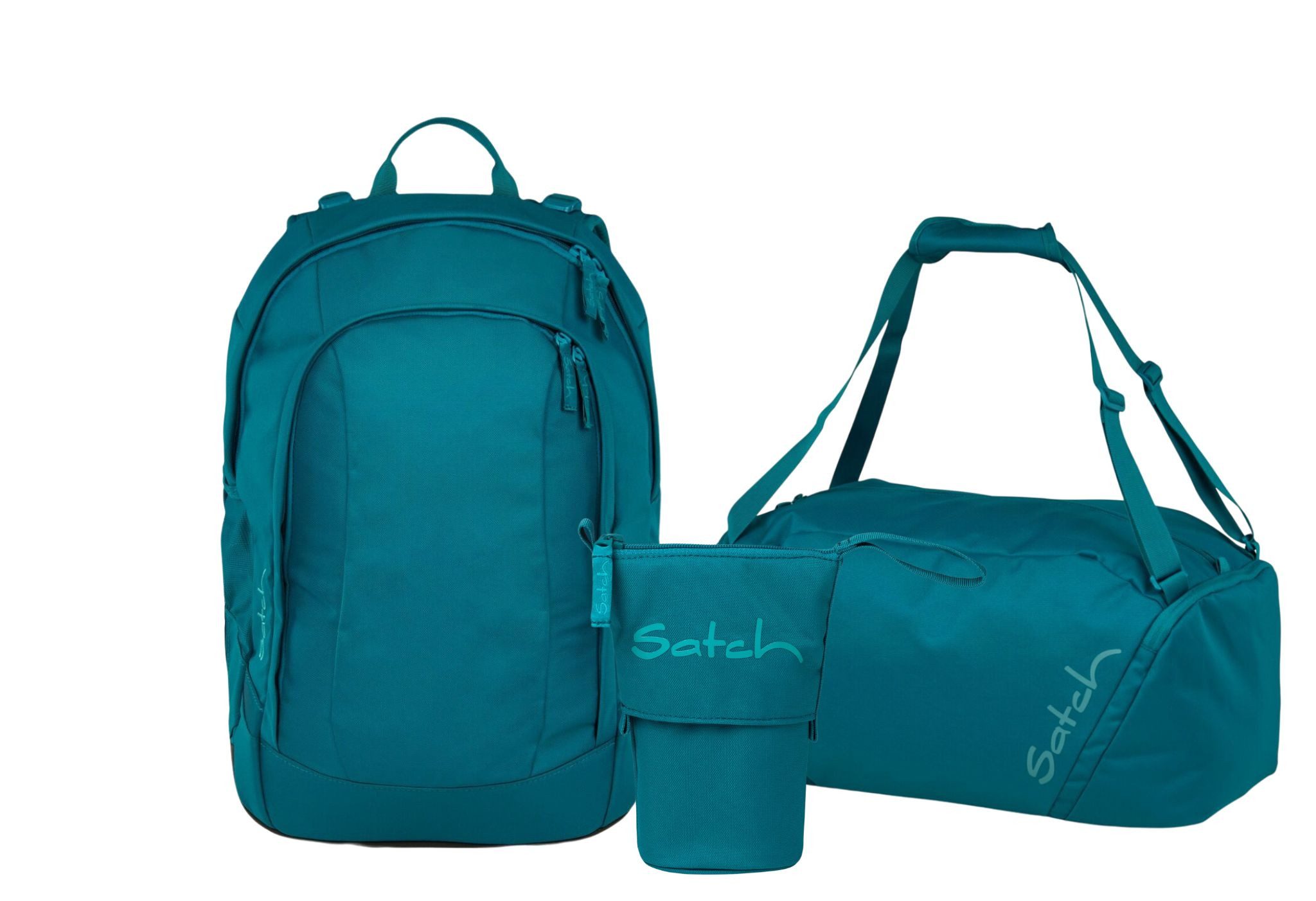 Satch Schulranzen Schulrucksack-Set AIR Deep Petrol 3-teilig (3-teilig), Schulranzen, ergonomisch, Laptop-Fach, Your-Size-System