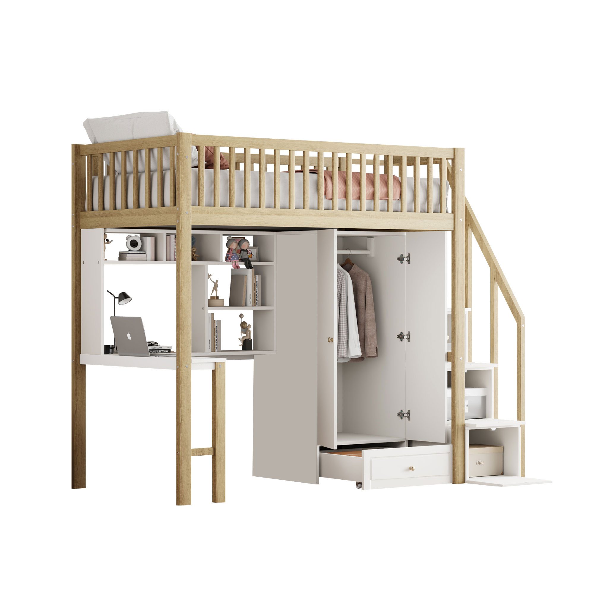OKWISH Kinderbett Stauraumbett mit großem Kleiderschrank günstig online kaufen