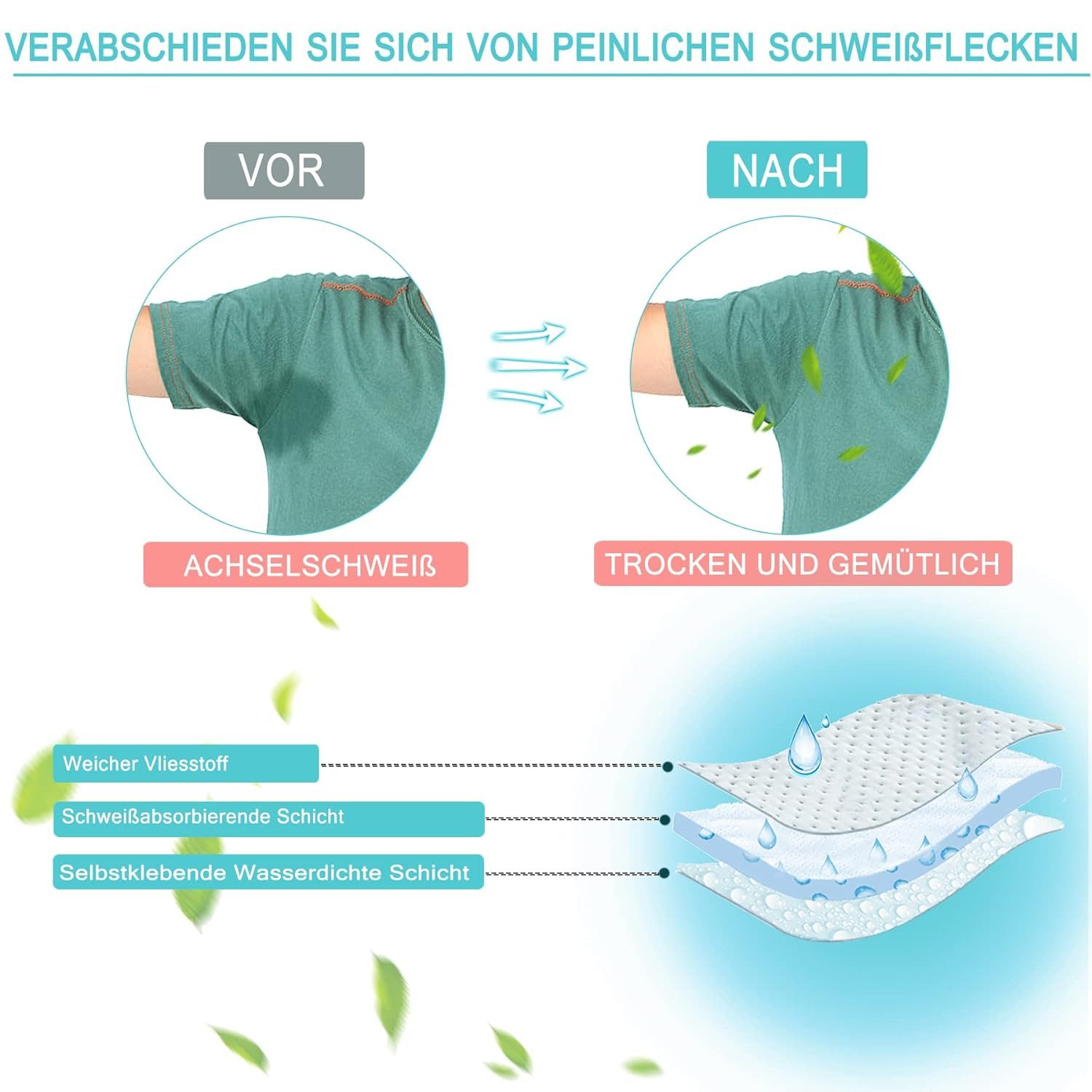 XDeer Schweißband 40 und 80 Stück Selbstklebend Achselpads Baumwolle Achsel Schweiß