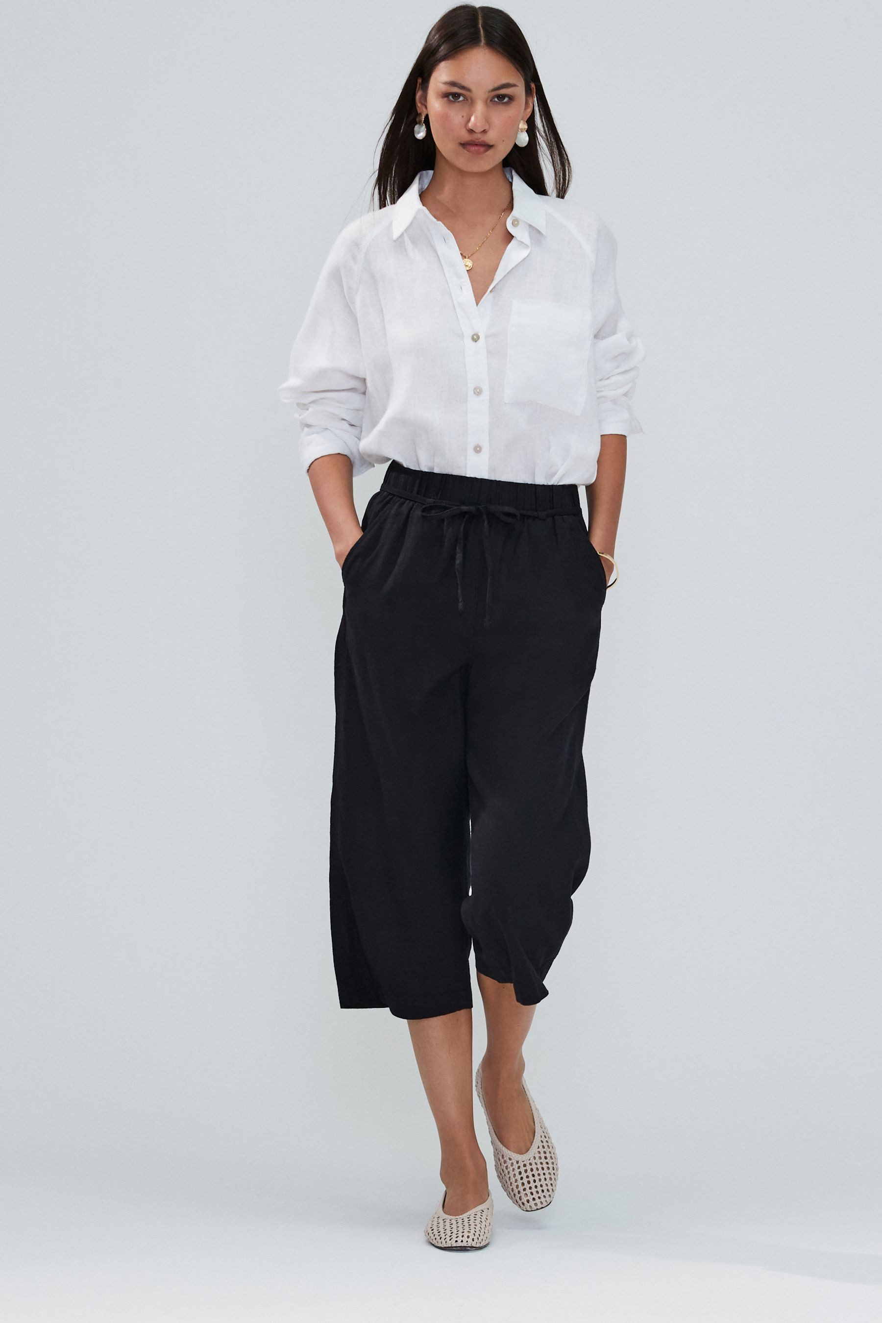 Next Culotte Culotte aus Leinengemisch mit Bindegürtel (1-tlg)